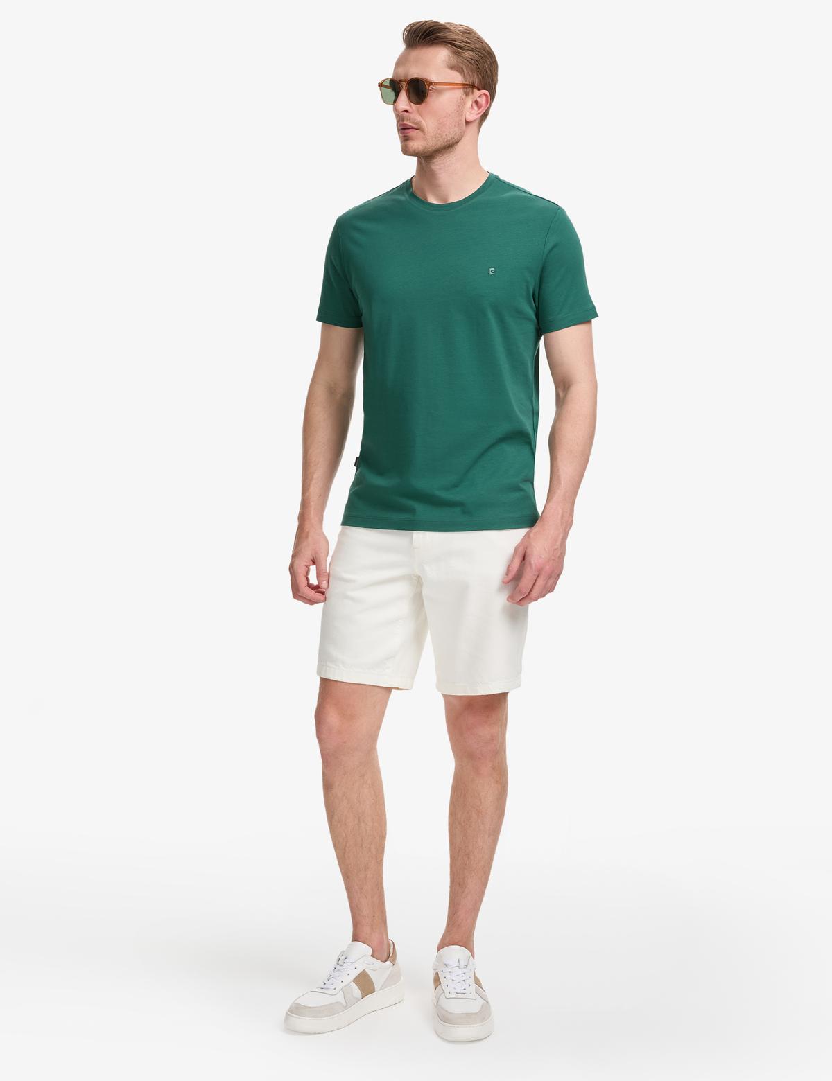 Koyu Yeşil Slim Fit %100 Pamuk Bisiklet Yaka Basic Tişört - 50325307106