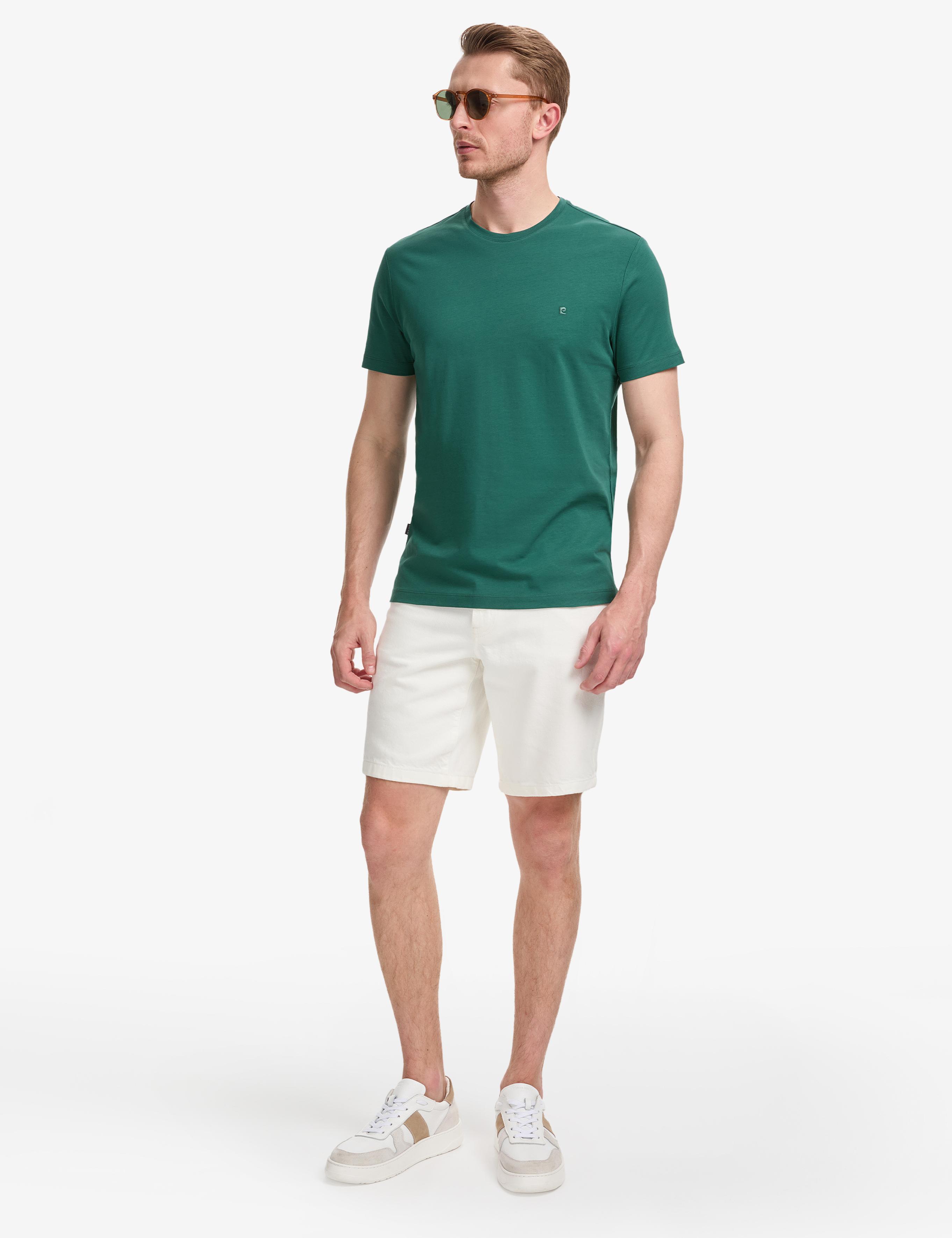 Koyu Yeşil Slim Fit %100 Pamuk Bisiklet Yaka Basic Tişört