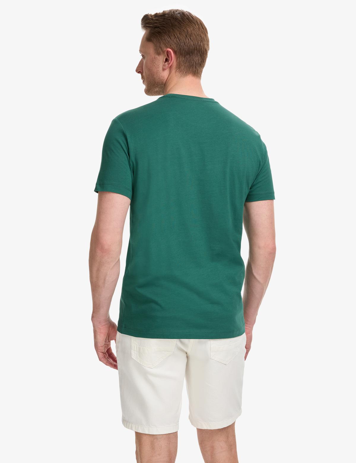 Koyu Yeşil Slim Fit %100 Pamuk Bisiklet Yaka Basic Tişört - 50325307106