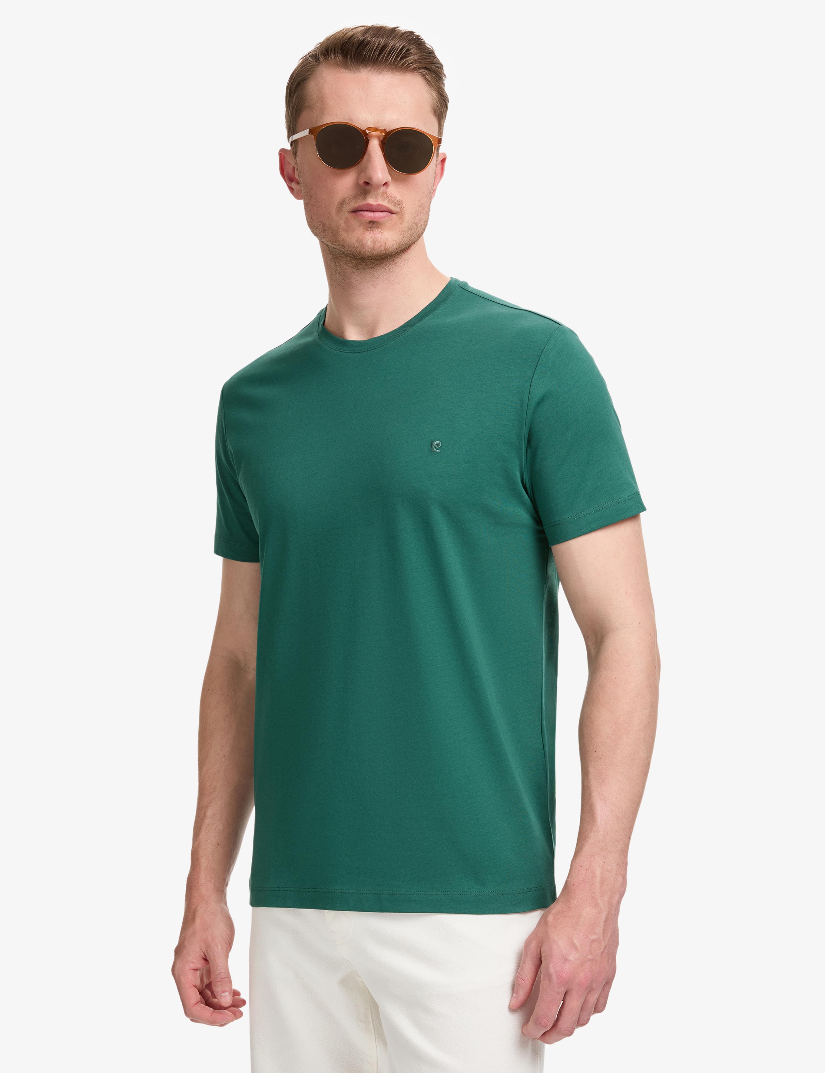 Koyu Yeşil Slim Fit %100 Pamuk Bisiklet Yaka Basic Tişört