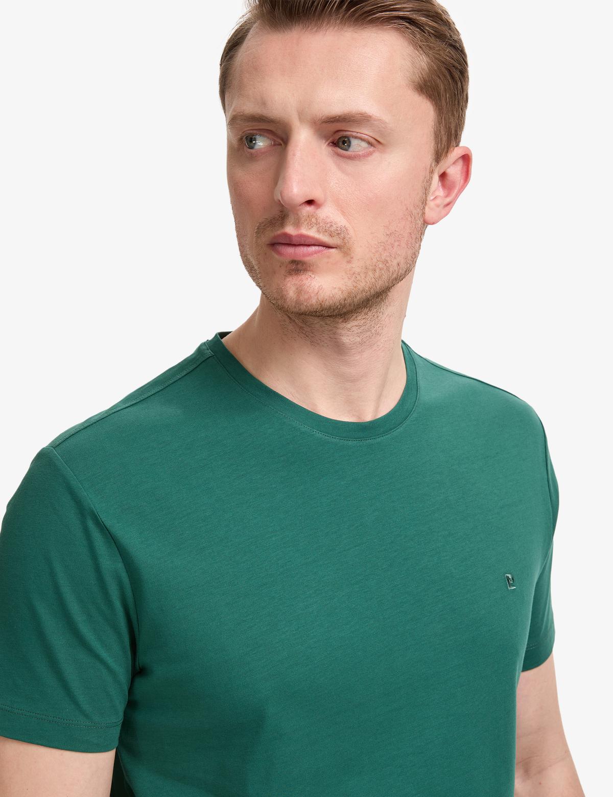 Koyu Yeşil Slim Fit %100 Pamuk Bisiklet Yaka Basic Tişört - 50325307106