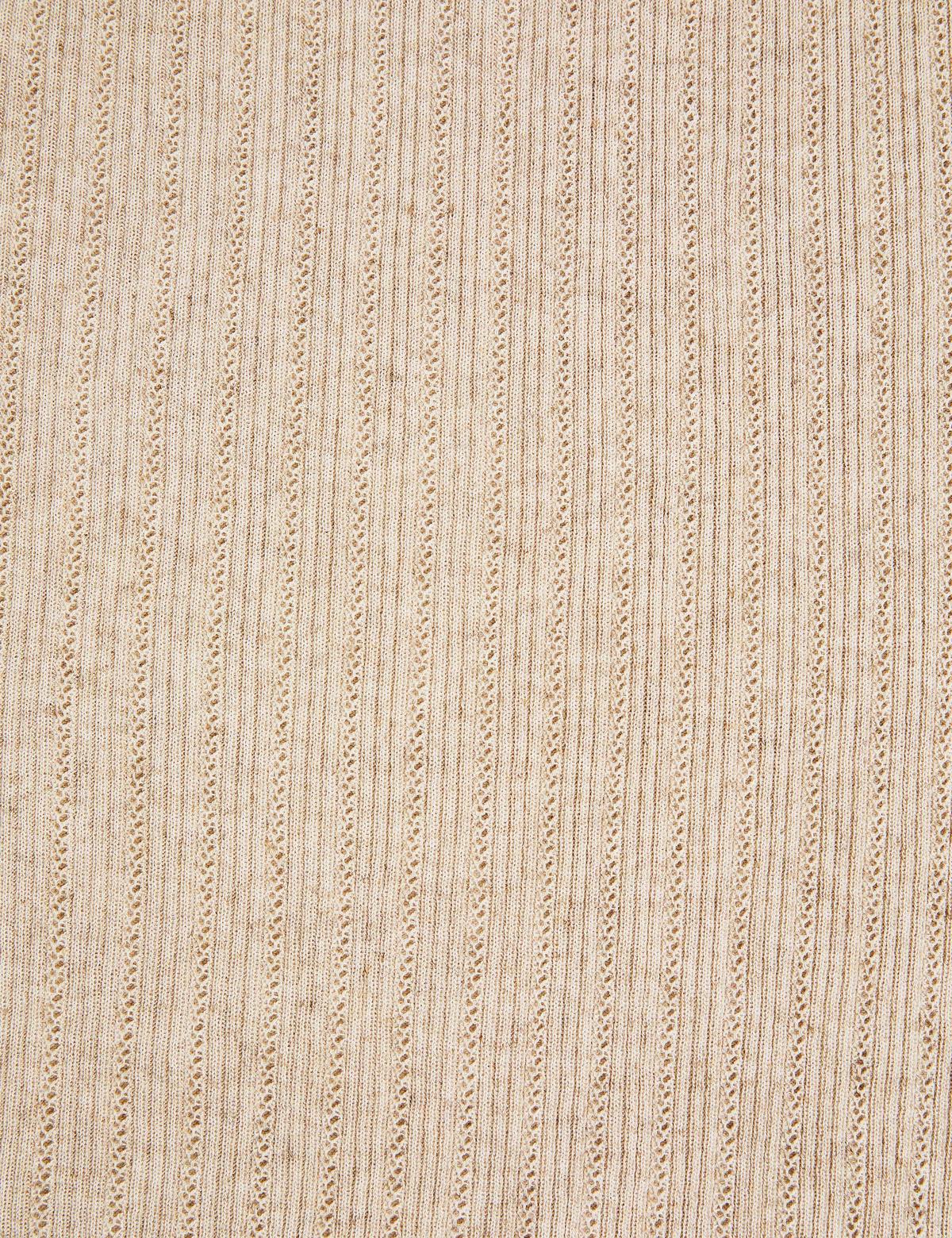 Bej Slim Fit Keten Karışımlı Bisiklet Yaka Triko Tişört - 50323949010