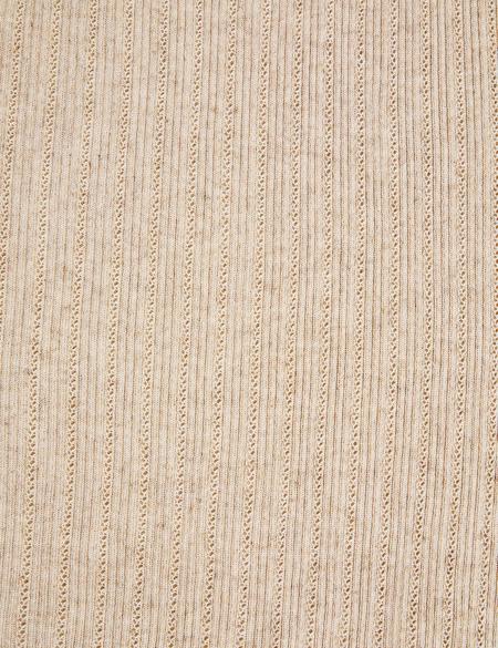 Bej Slim Fit Keten Karışımlı Bisiklet Yaka Triko Tişört - 50323949010