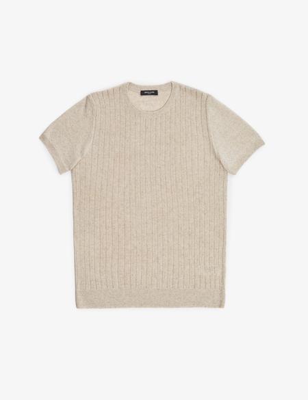 Bej Slim Fit Keten Karışımlı Bisiklet Yaka Triko Tişört - 50323949010