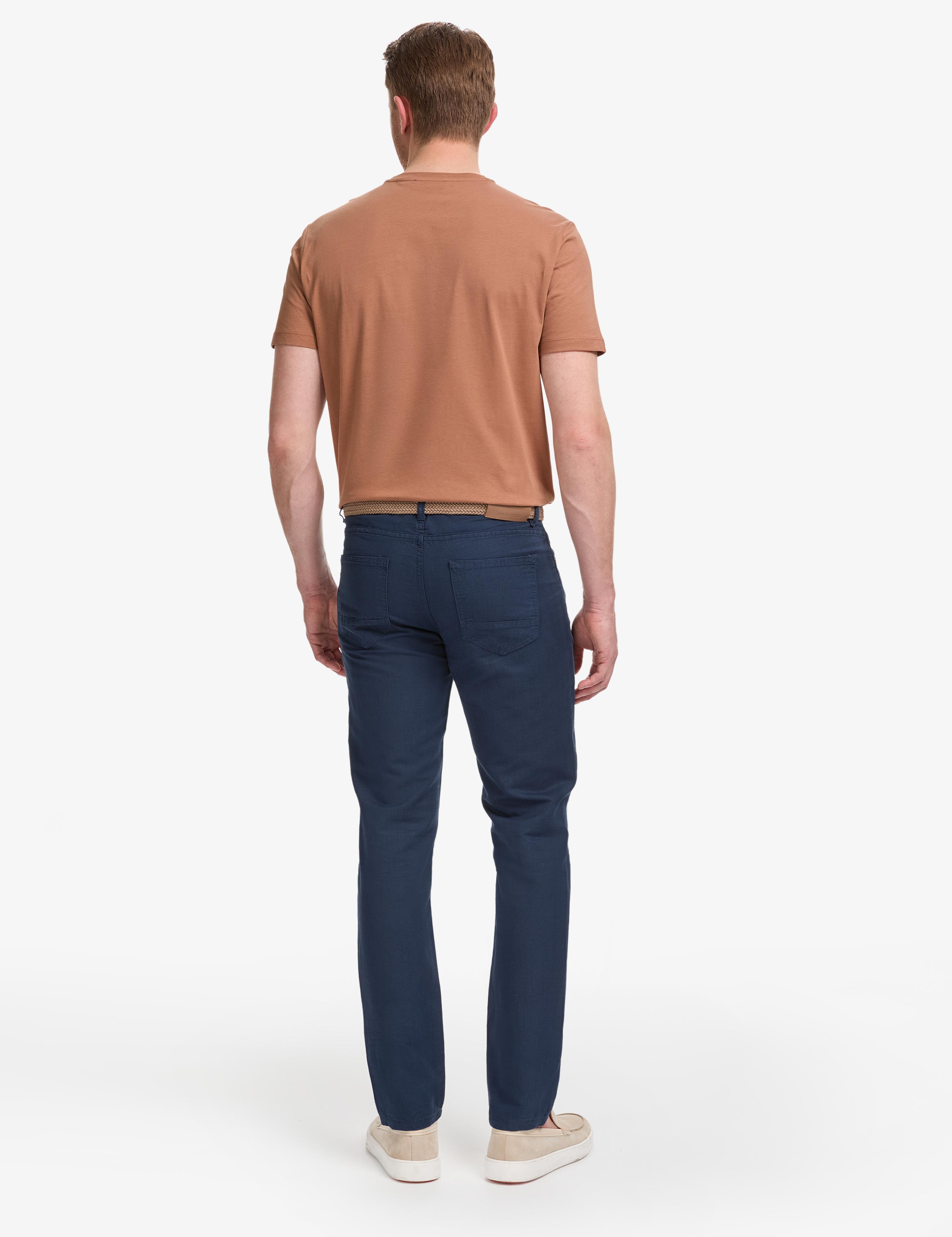 Lacivert Slim Fit Keten Karışımlı Kanvas Pantolon