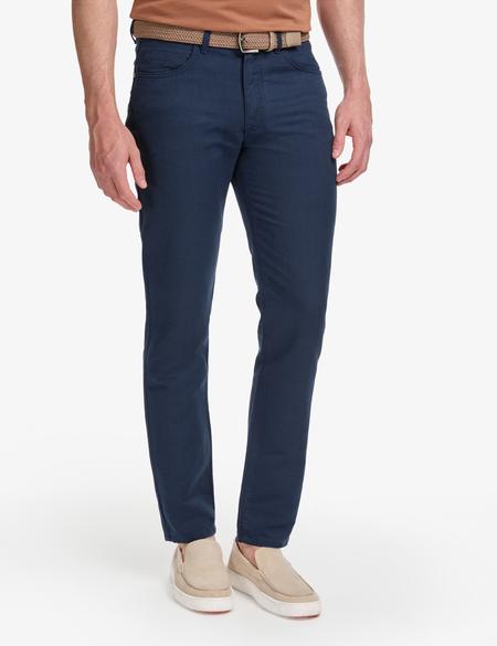 Lacivert Slim Fit Keten Karışımlı Kanvas Pantolon - 50268095064