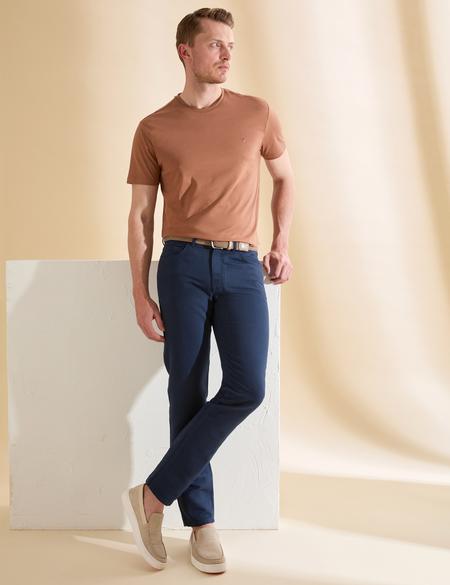 Lacivert Slim Fit Keten Karışımlı Kanvas Pantolon - 50268095064