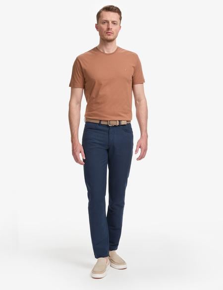 Lacivert Slim Fit Keten Karışımlı Kanvas Pantolon - 50268095064