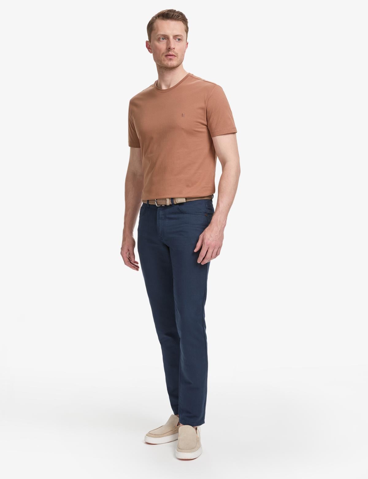 Lacivert Slim Fit Keten Karışımlı Kanvas Pantolon - 50268095064