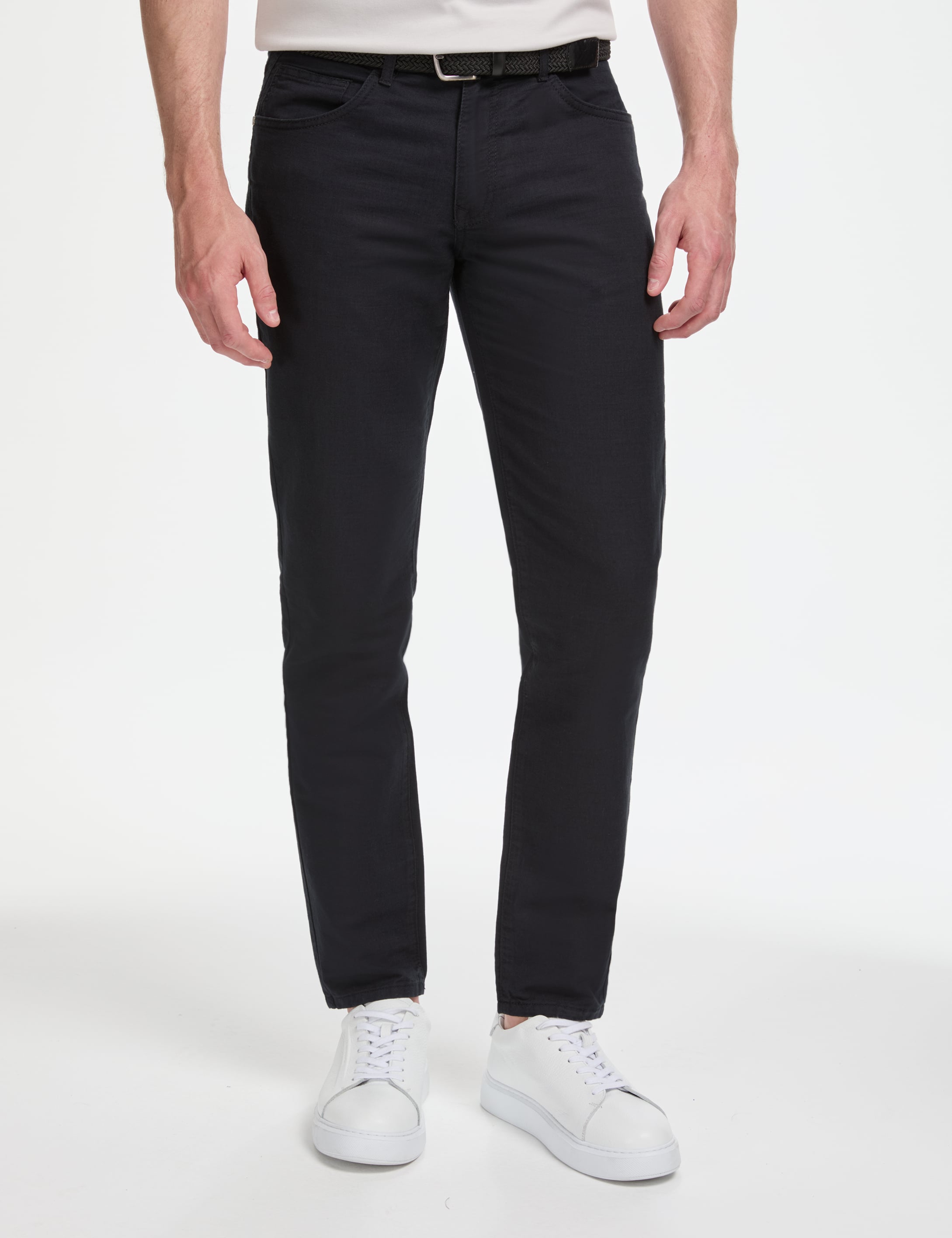 Pierre Cardin Siyah Slim Fit Keten Karışımlı Kanvas Pantolon görsel 2