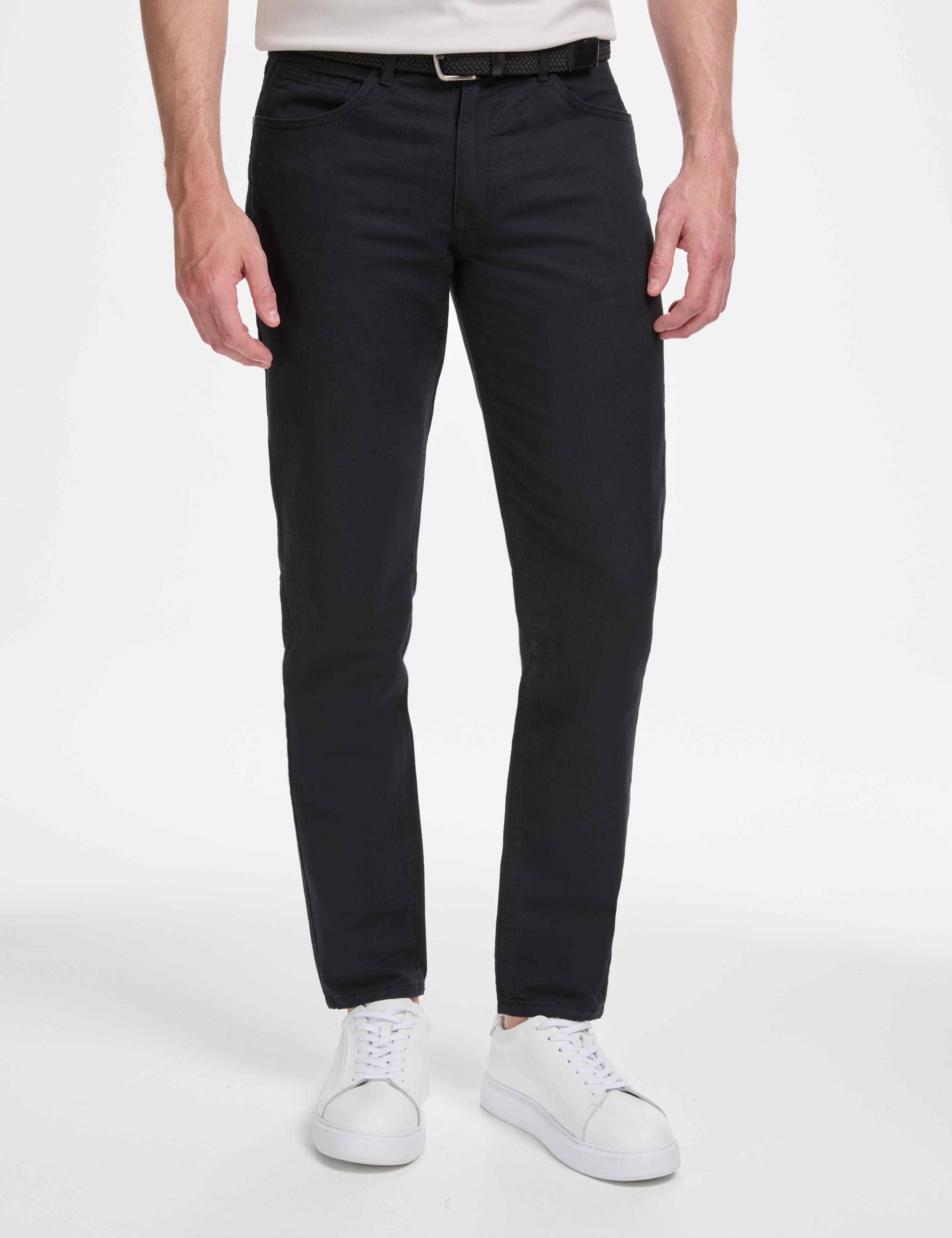 Siyah Slim Fit Keten Karışımlı Kanvas Pantolon