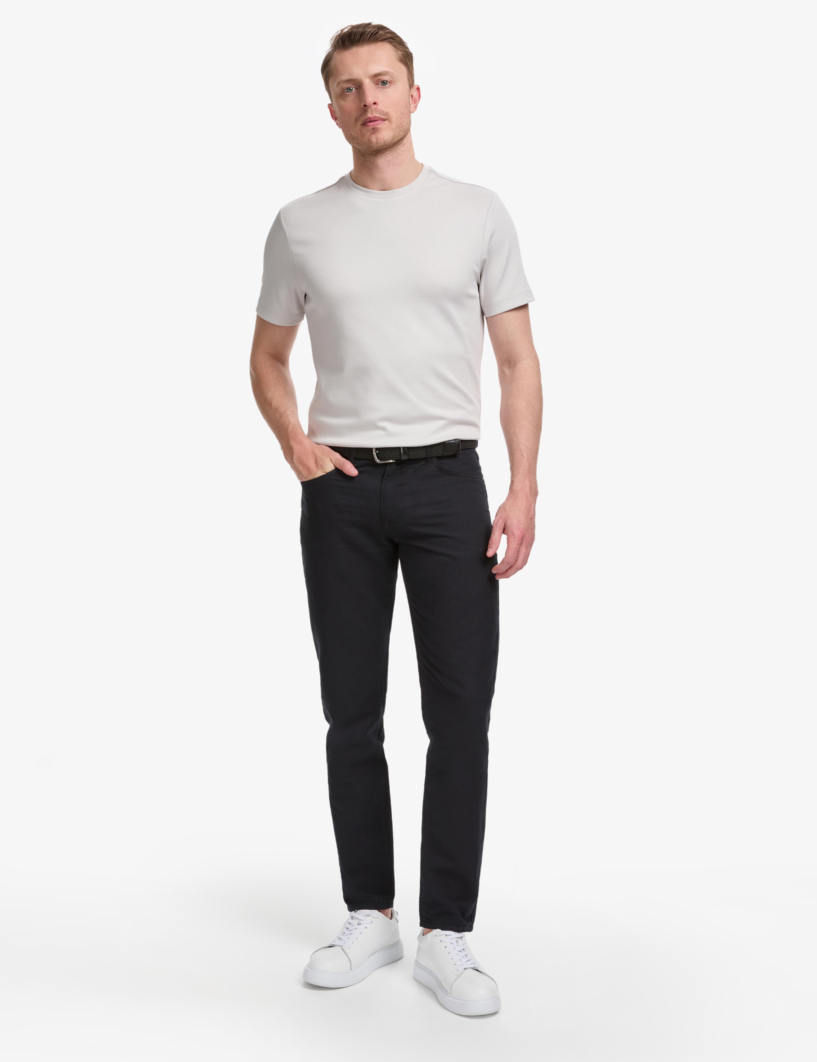 Siyah Slim Fit Keten Karışımlı Kanvas Pantolon