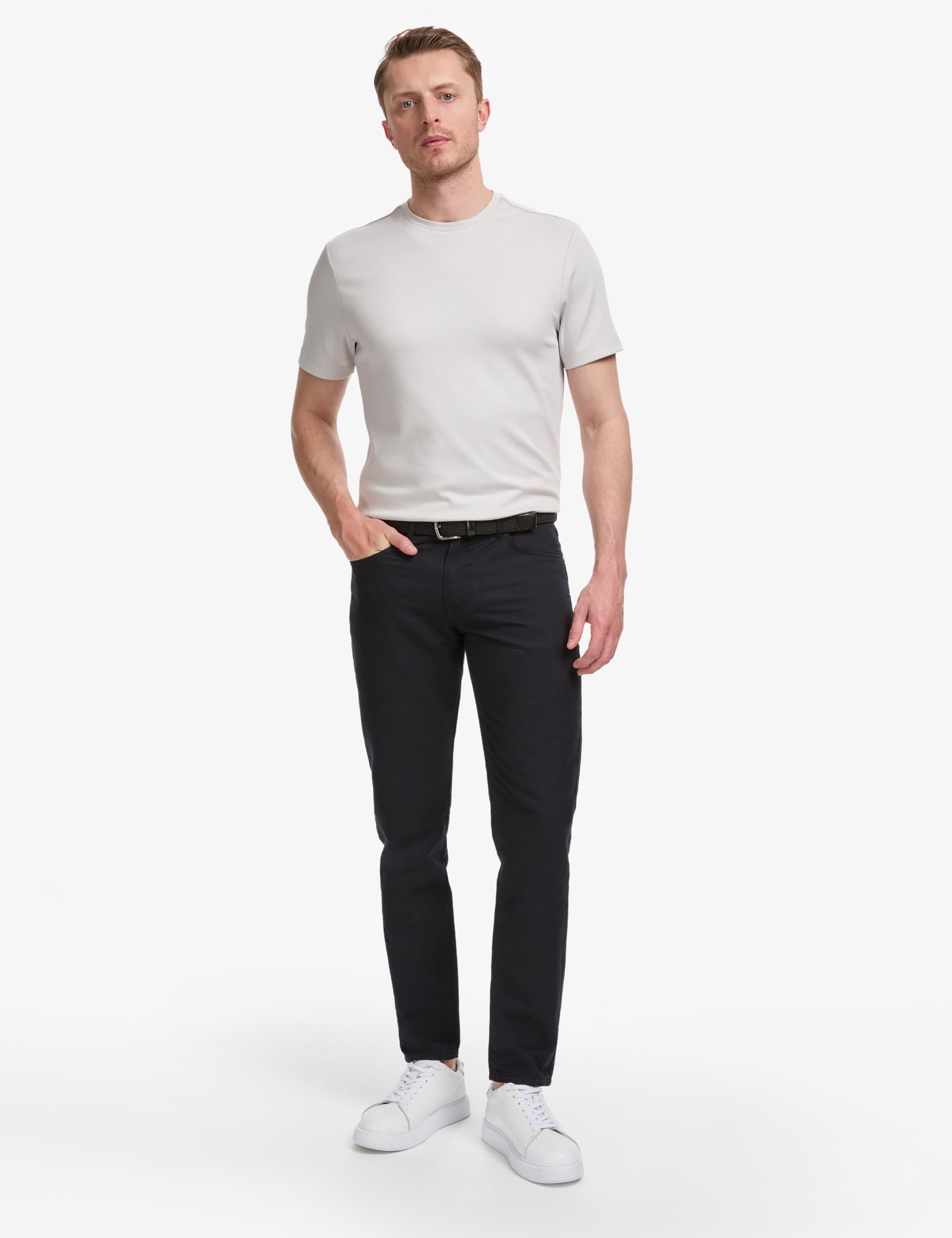 Siyah Slim Fit Keten Karışımlı Kanvas Pantolon - Image 1