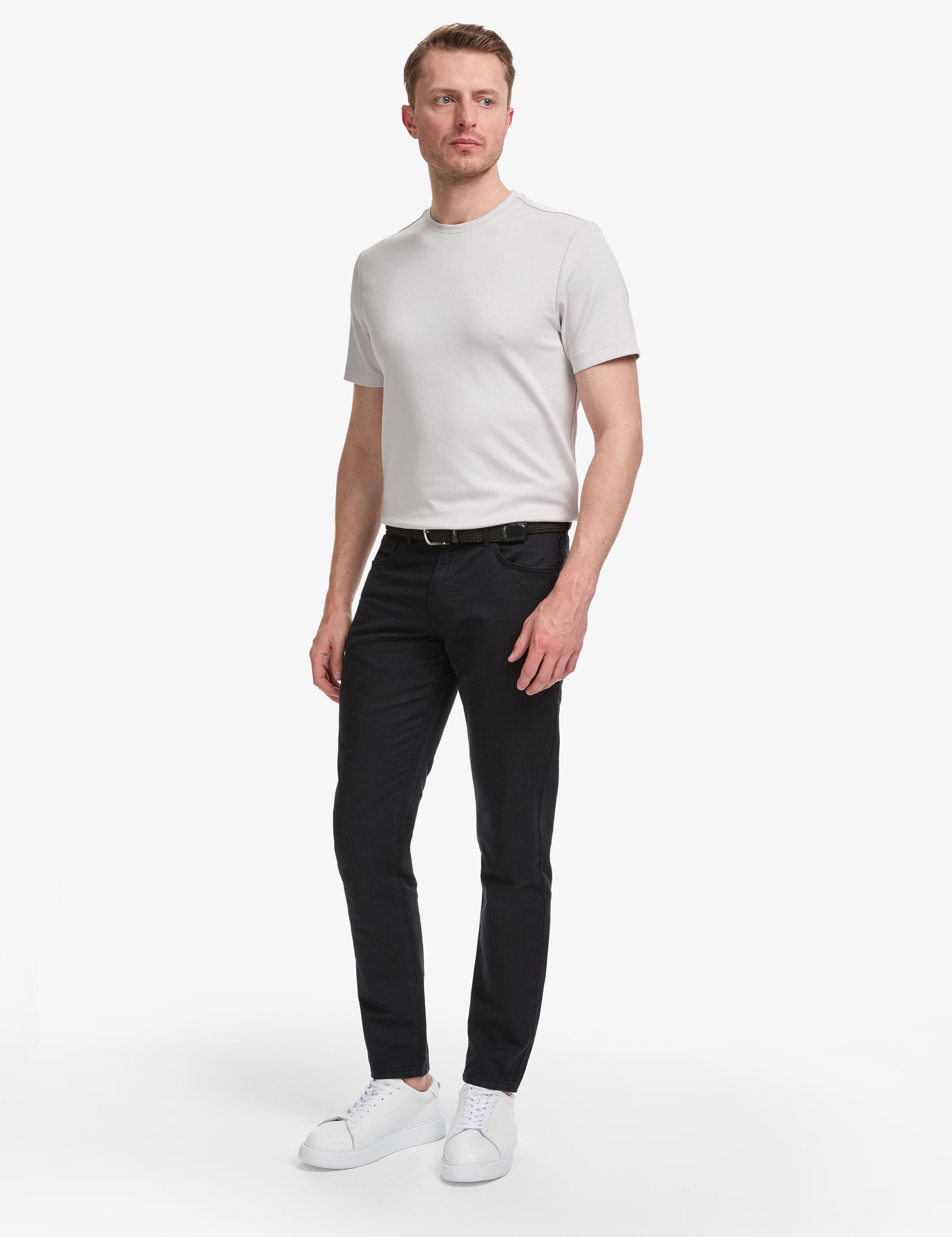 Siyah Slim Fit Keten Karışımlı Kanvas Pantolon
