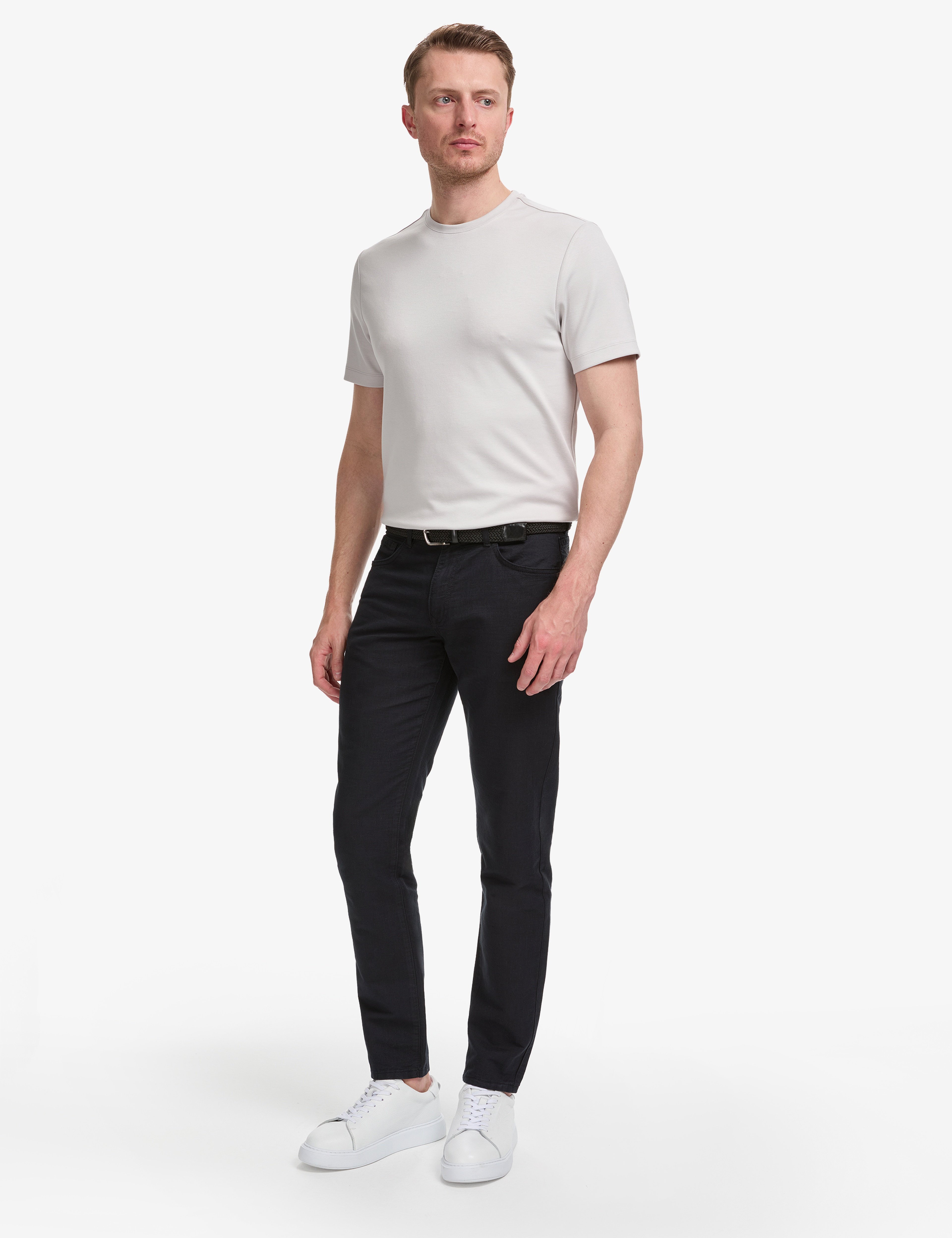 Siyah Slim Fit Keten Karışımlı Kanvas Pantolon - Image 3