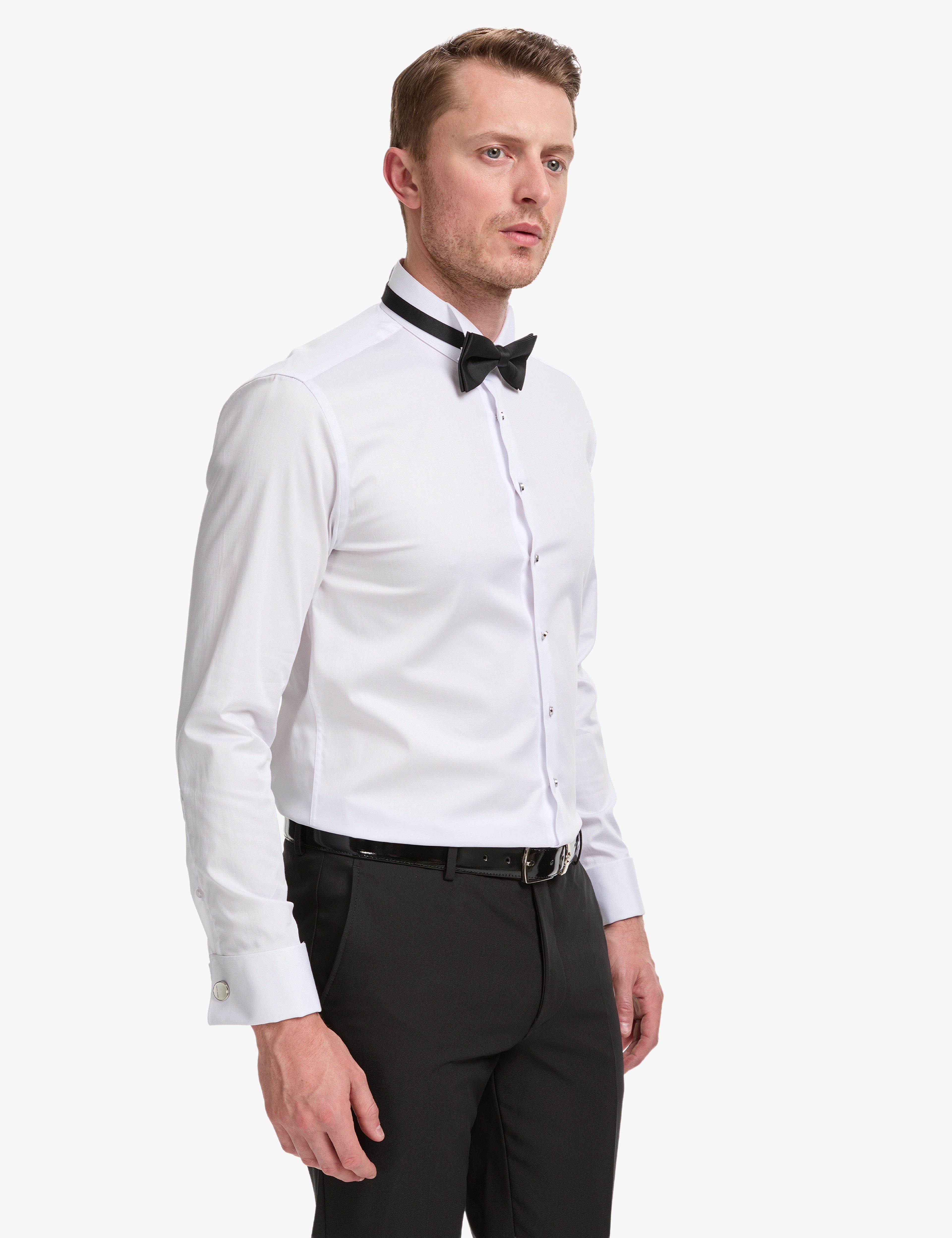 Beyaz Slim Fit Smokin Gömlek - Image 3