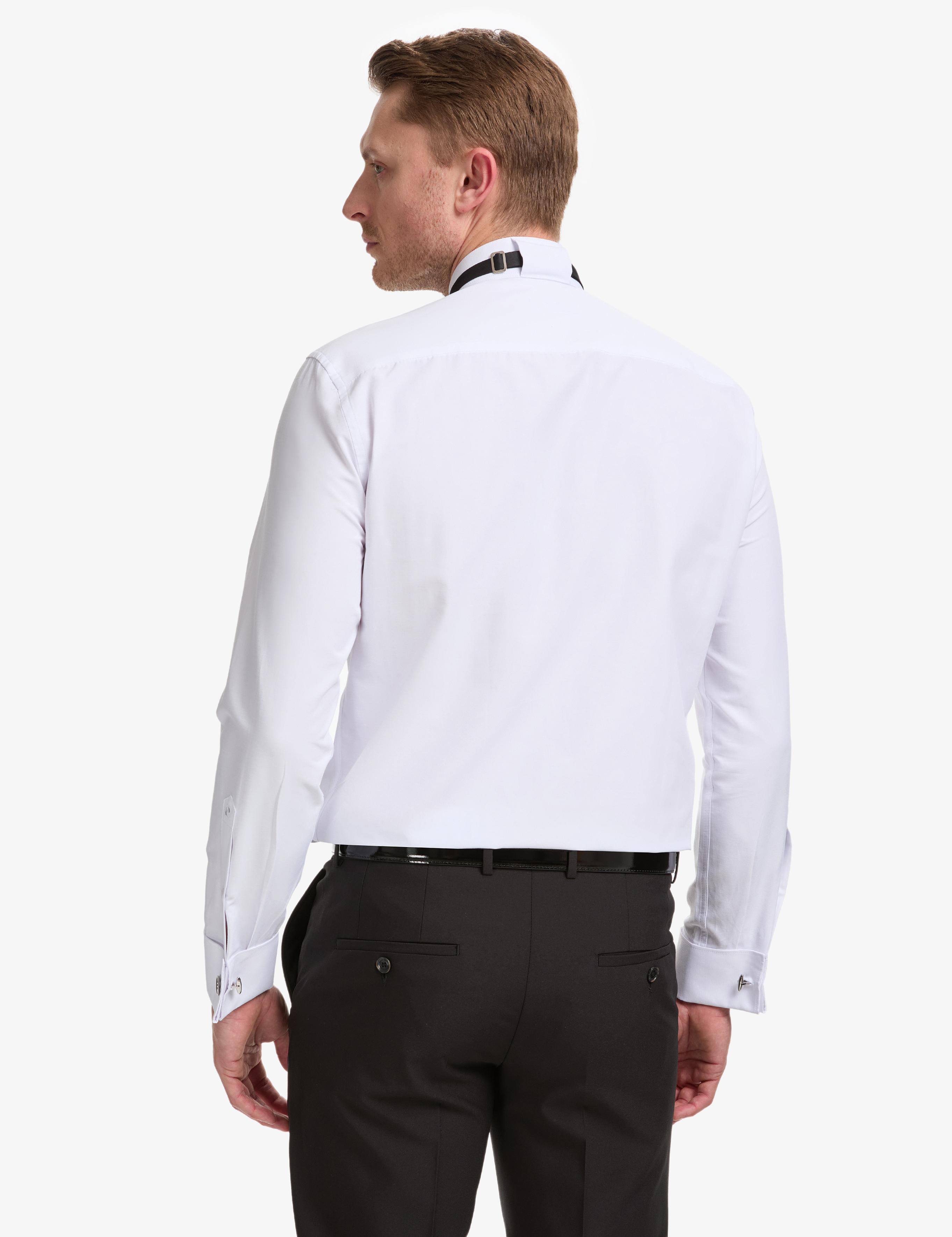 Beyaz Slim Fit Smokin Gömlek