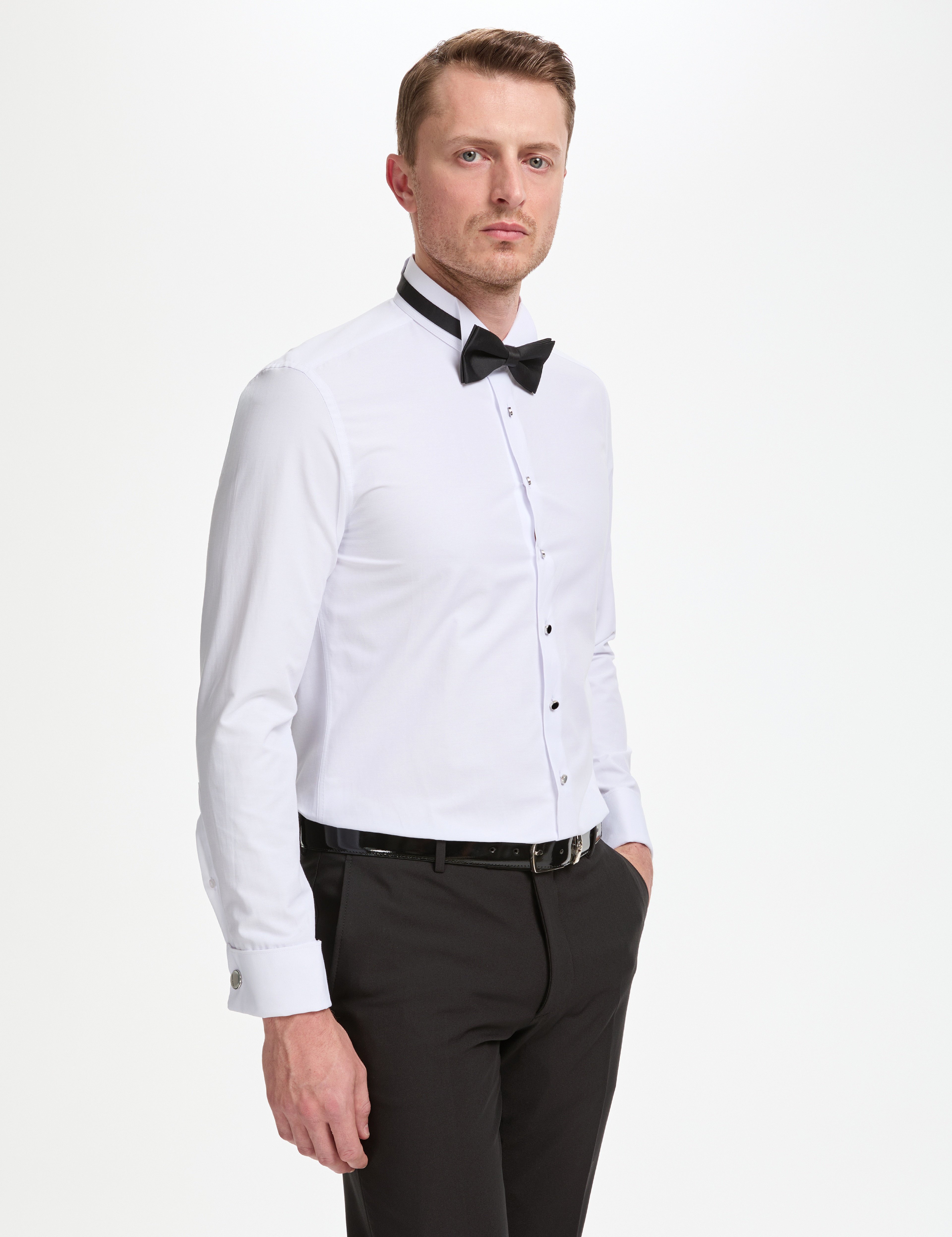 Beyaz Slim Fit Smokin Gömlek - Image 3