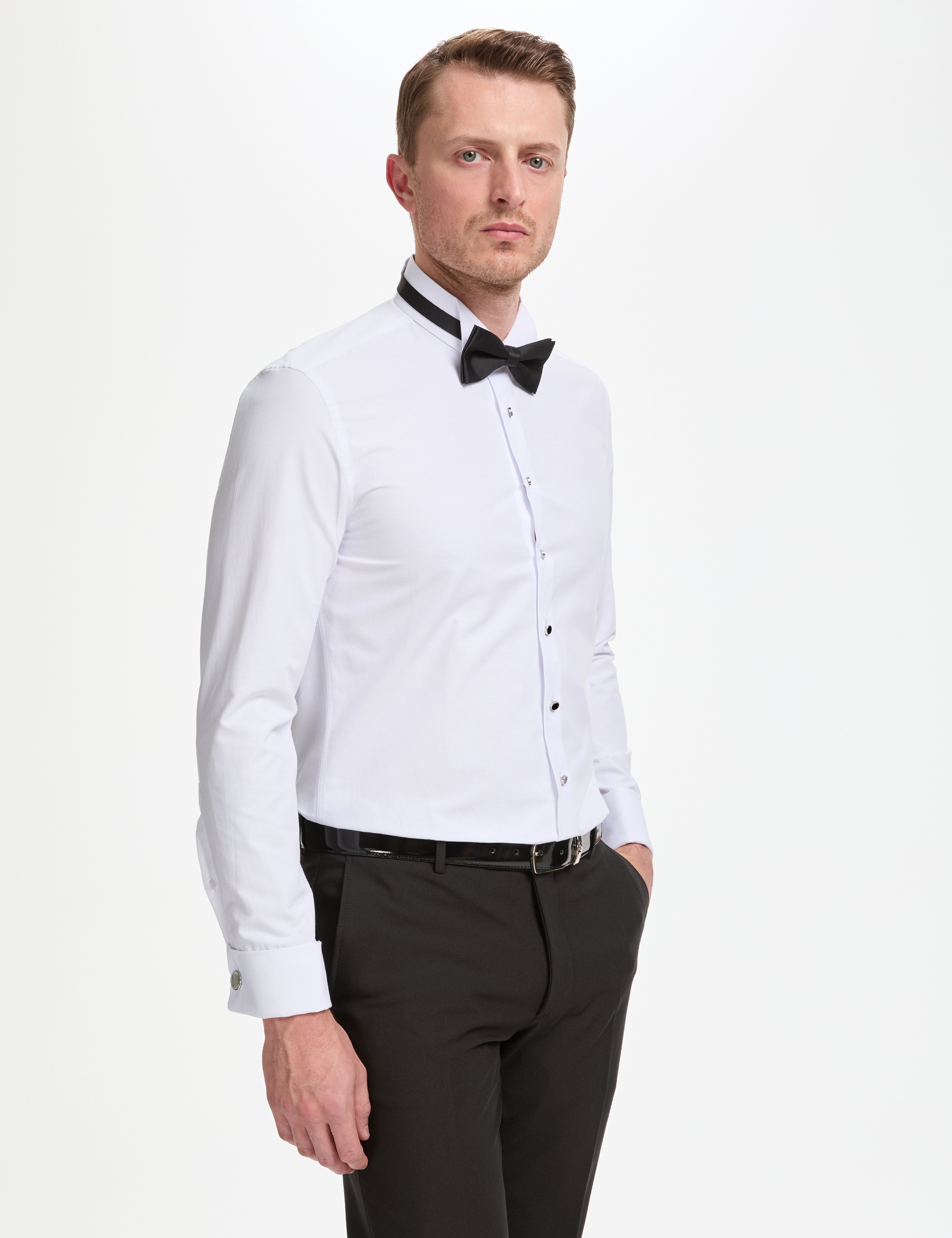 Beyaz Slim Fit Smokin Gömlek