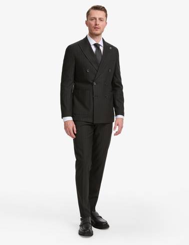 Siyah Ex. Slim Fit Çizgili Kruvaze Takım Elbise