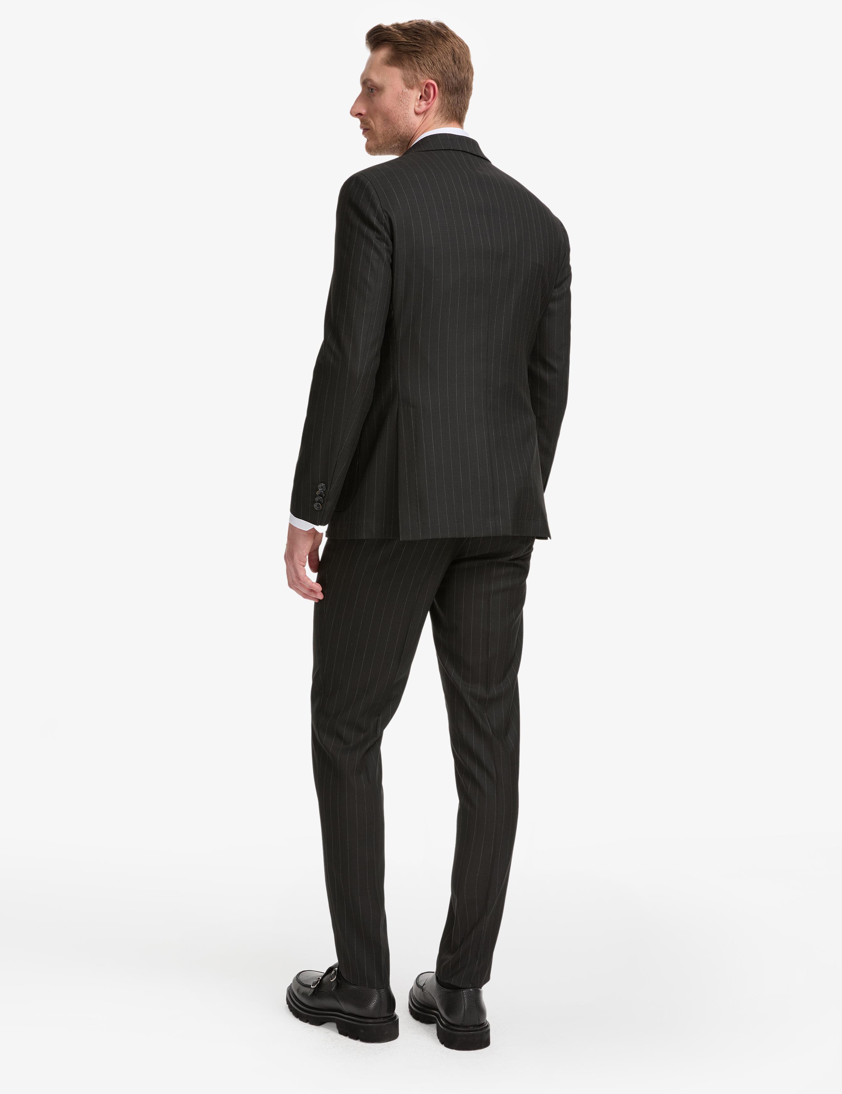 Siyah Ex. Slim Fit Çizgili Kruvaze Takım Elbise
