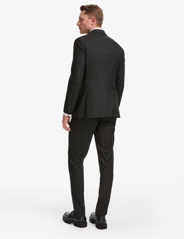 Siyah Ex. Slim Fit Çizgili Kruvaze Takım Elbise