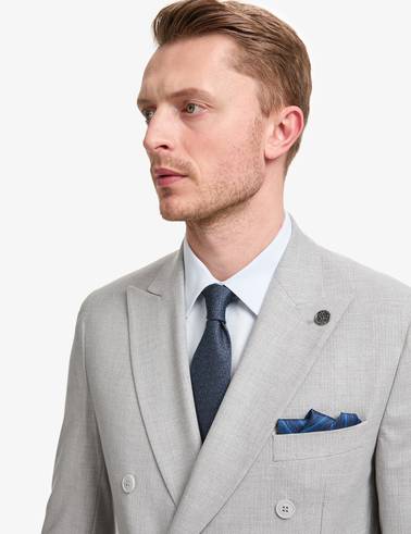 Gri Ex. Slim Fit Kruvaze Takım Elbise