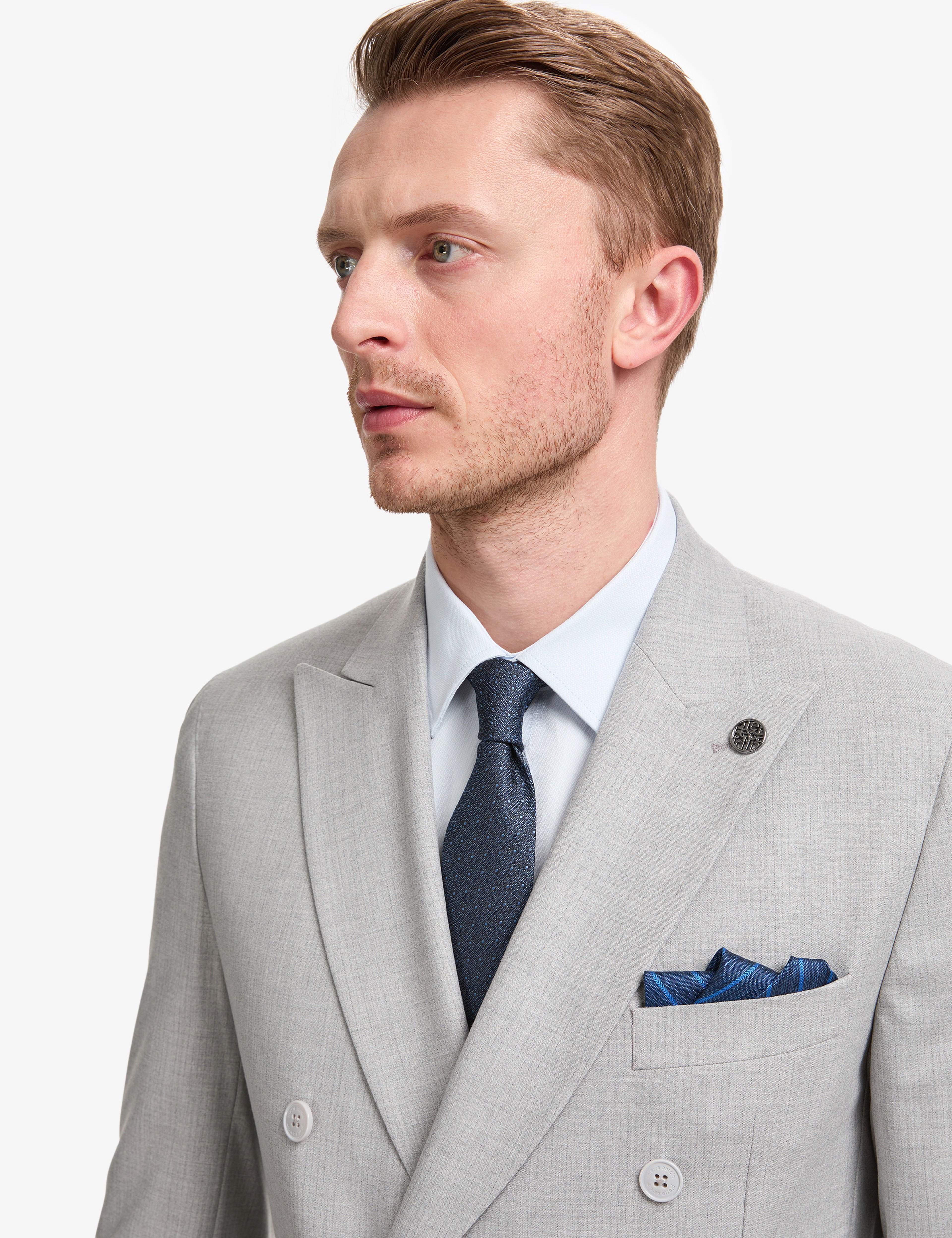Gri Extra Slim Fit Kruvaze Takım Elbise