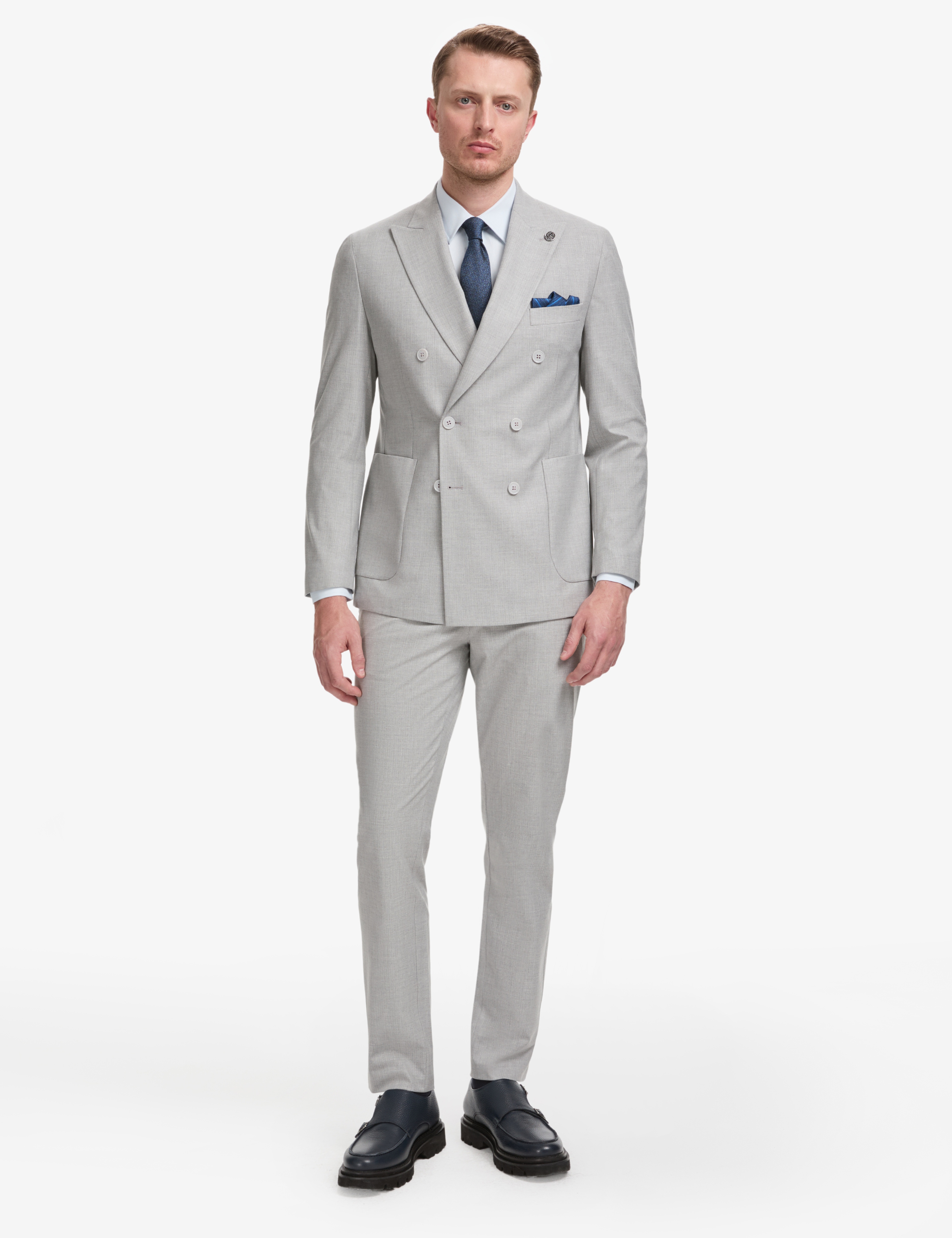 Gri Extra Slim Fit Kruvaze Takım Elbise - Image 2