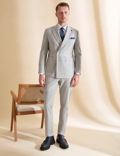 Gri Extra Slim Fit Kruvaze Takım Elbise