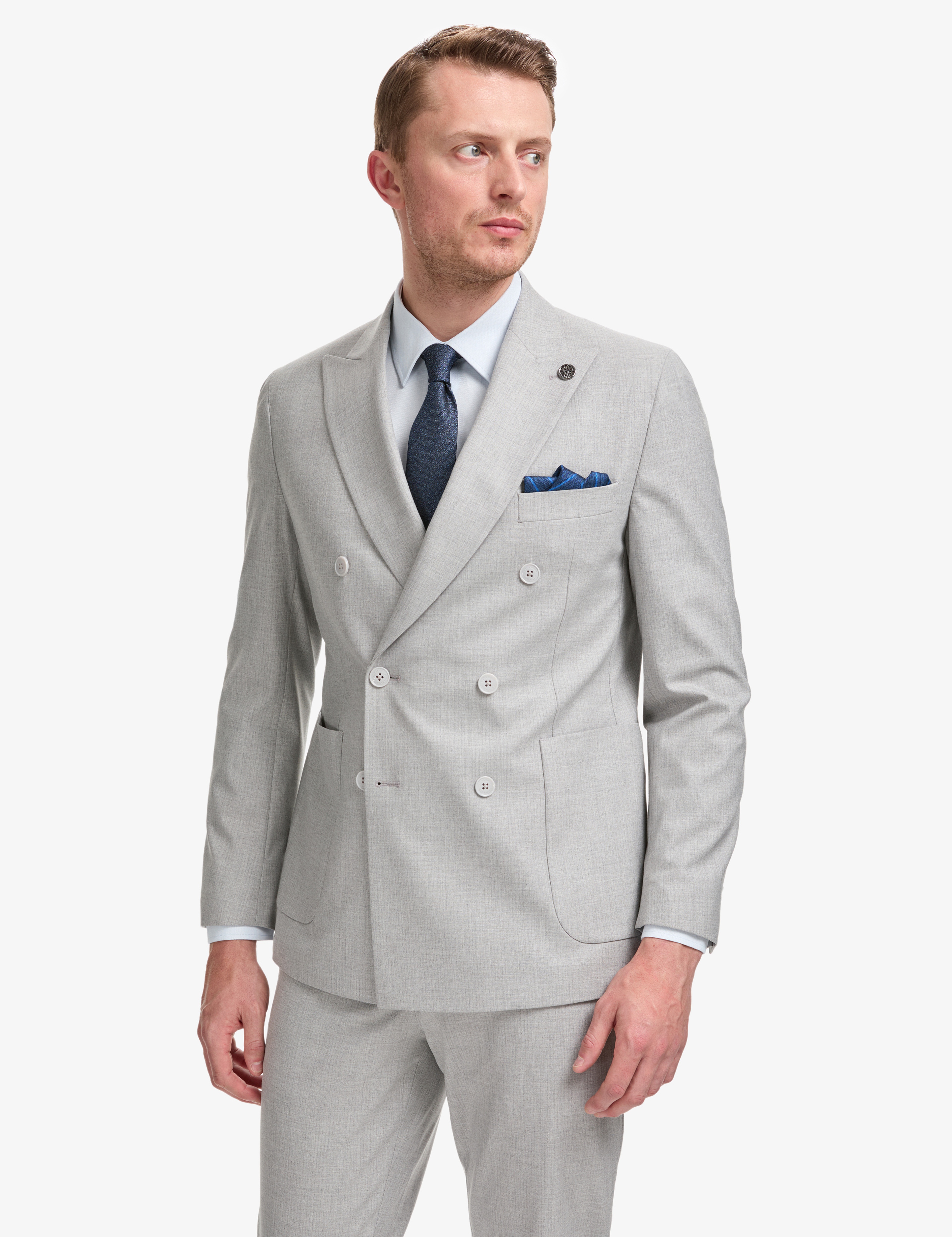 Gri Extra Slim Fit Kruvaze Takım Elbise - Image 5