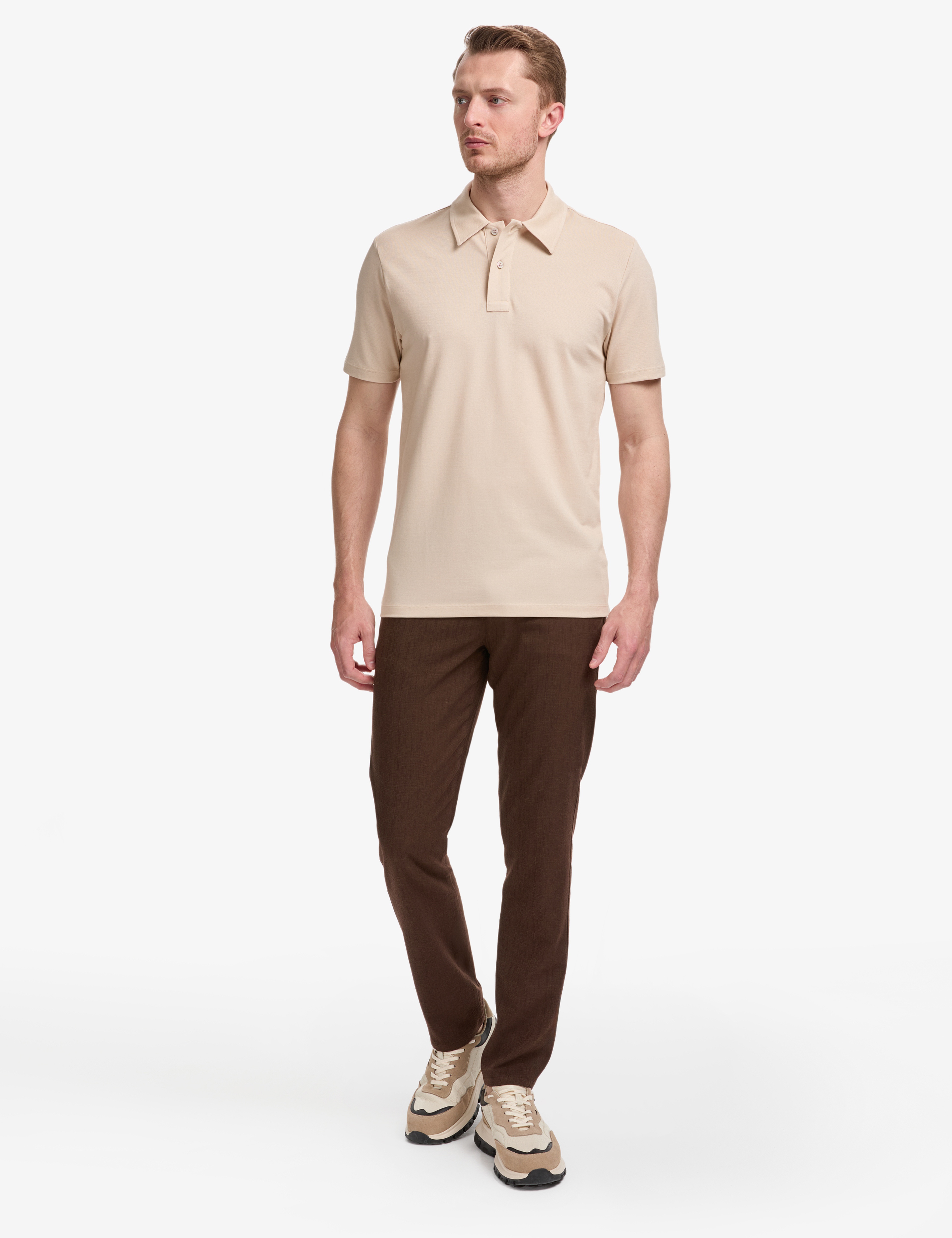 Bej Regular Fit Düğmeli Polo Yaka Tişört