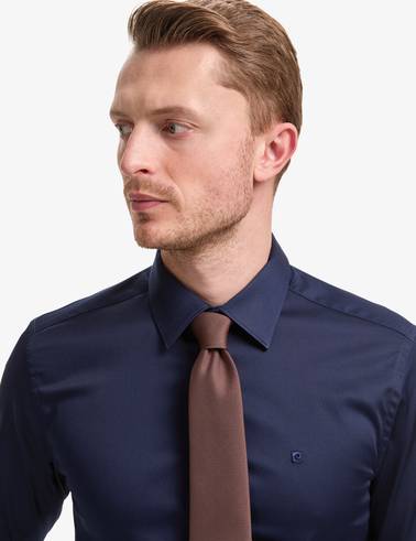 Lacivert Slim Fit Uzun Kollu Esnek Basic Gömlek