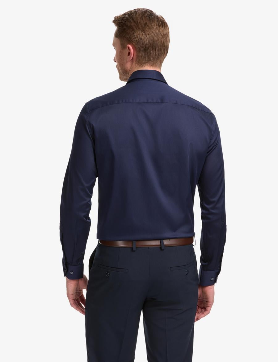 Lacivert Slim Fit Uzun Kollu Esnek Basic Gömlek