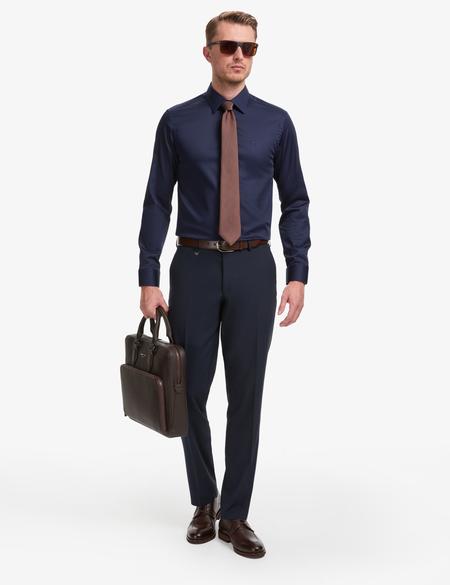Lacivert Slim Fit Uzun Kollu Esnek Basic Gömlek - 50325162019
