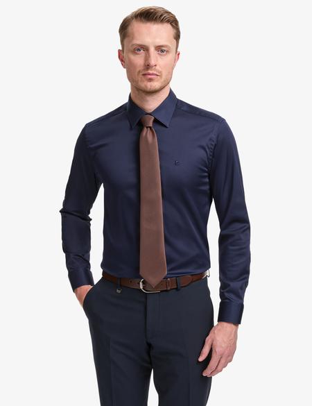Lacivert Slim Fit Uzun Kollu Esnek Basic Gömlek - 50325162019