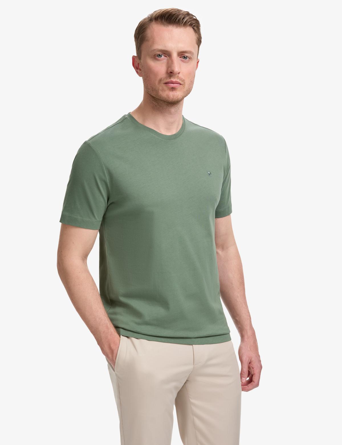 Haki Regular Fit %100 Pamuk Bisiklet Yaka Basic Tişört