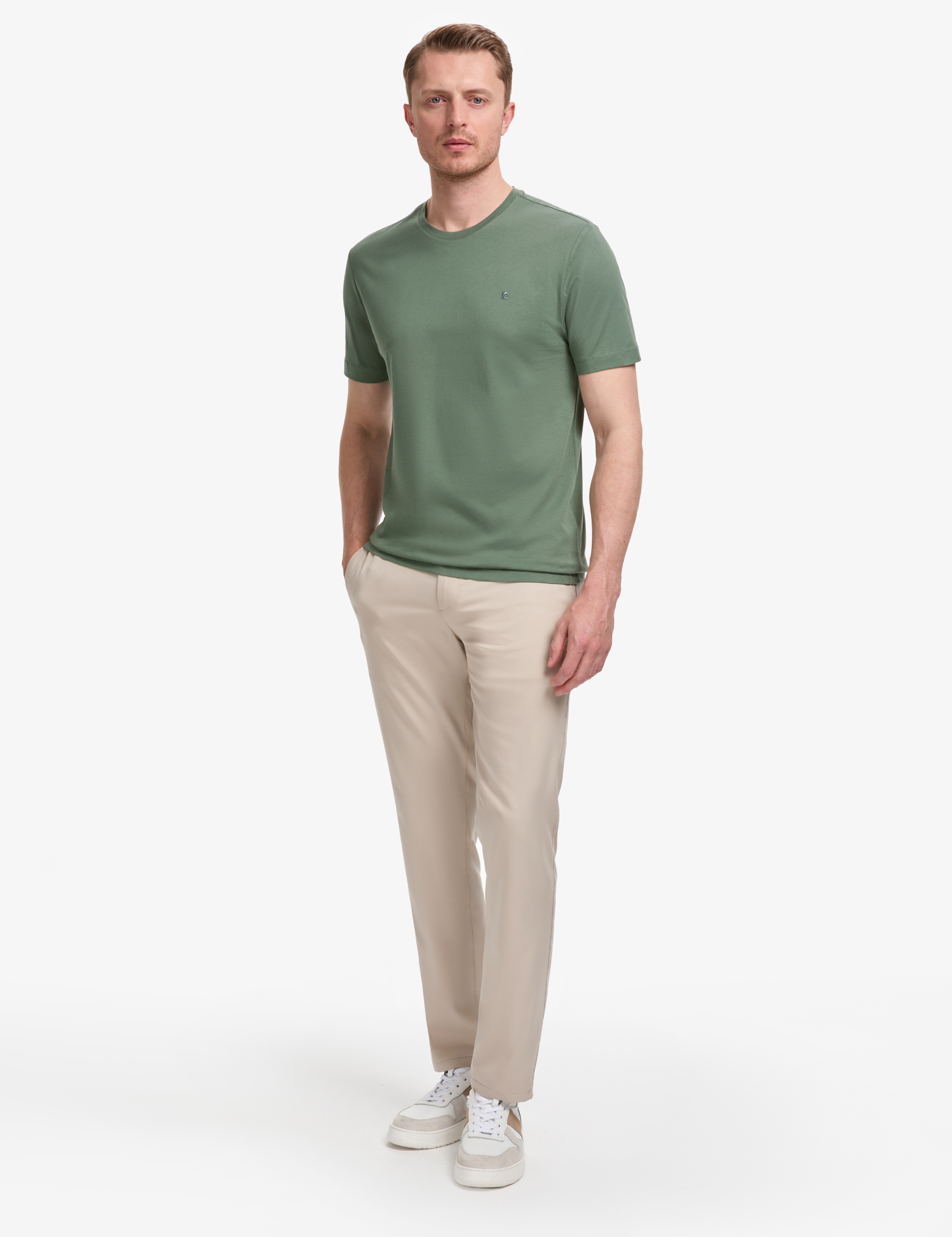 Haki Regular Fit %100 Pamuk Bisiklet Yaka Basic Tişört - Image 4