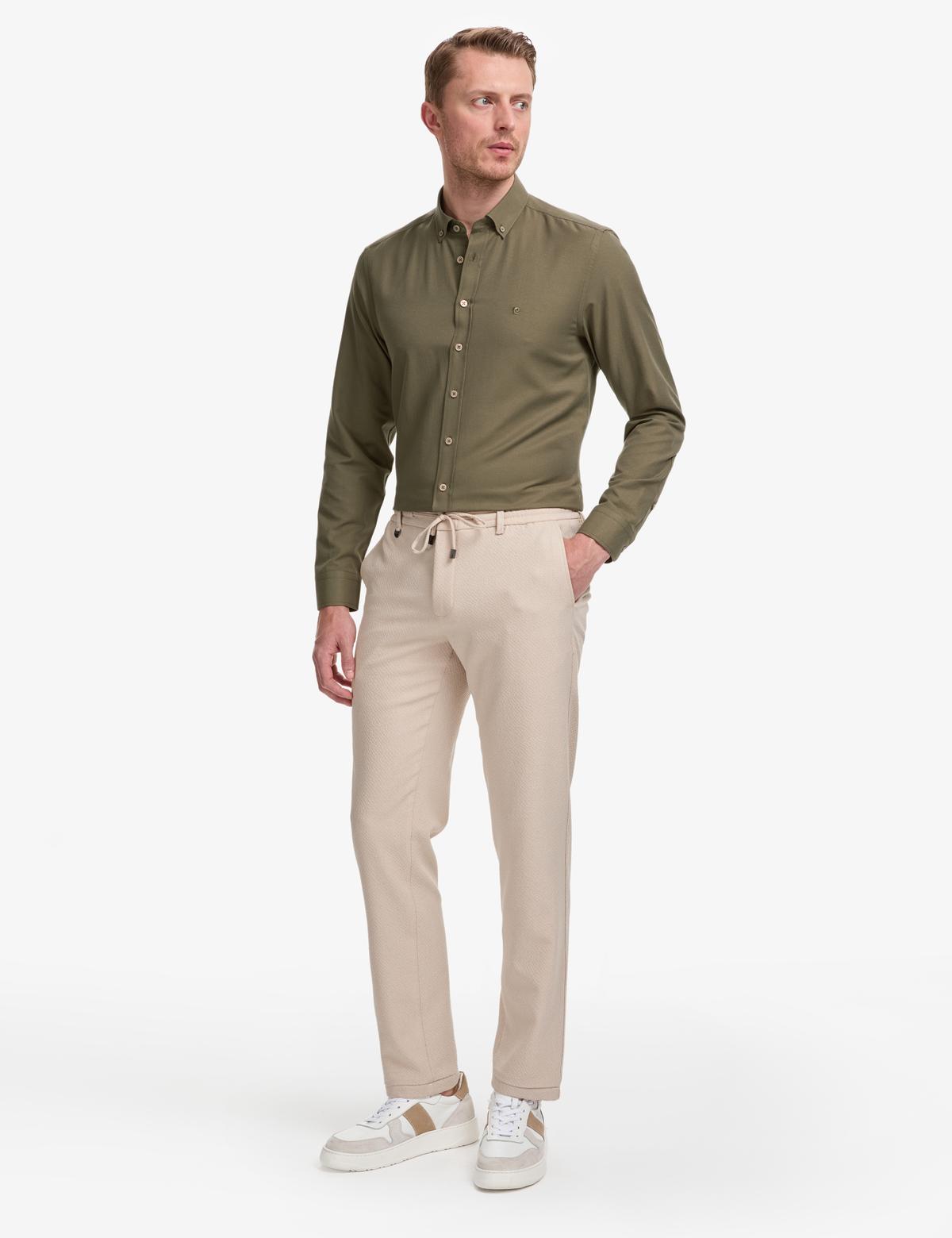 Bej Ex. Slim Fit Beli Kordonlu Pantolon - 50324265029