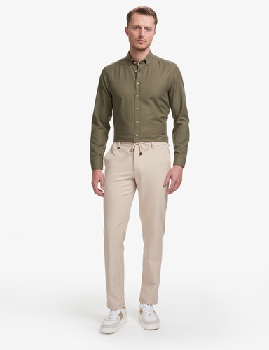 Bej Ex. Slim Fit Beli Kordonlu Pantolon