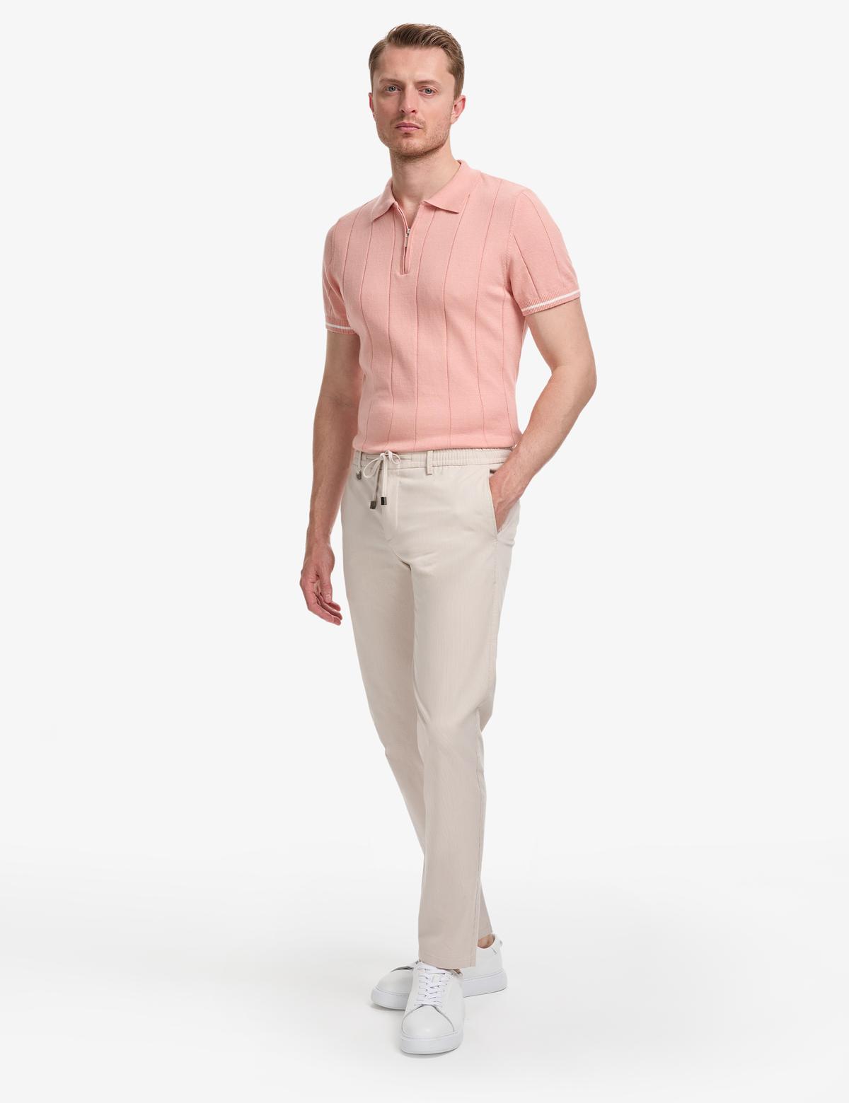 Bej Ex. Slim Fit Beli Kordonlu Pamuk Karışımlı Pantolon - 50325242006