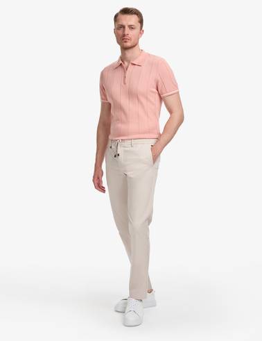Bej Ex. Slim Fit Beli Kordonlu Pamuk Karışımlı Pantolon
