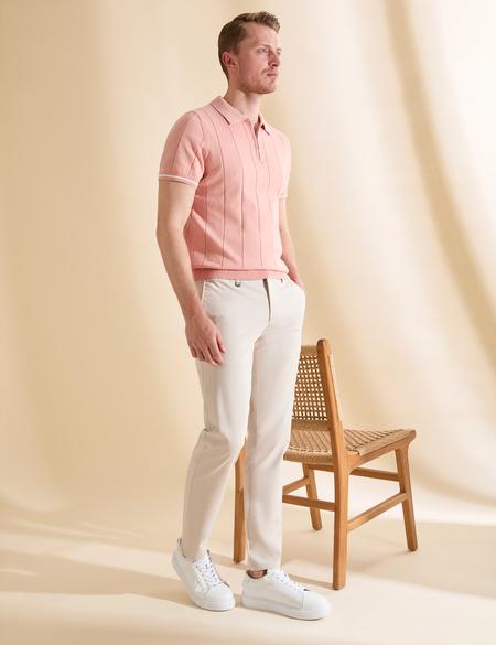 Bej Ex. Slim Fit Beli Kordonlu Pamuk Karışımlı Pantolon - 50325242006