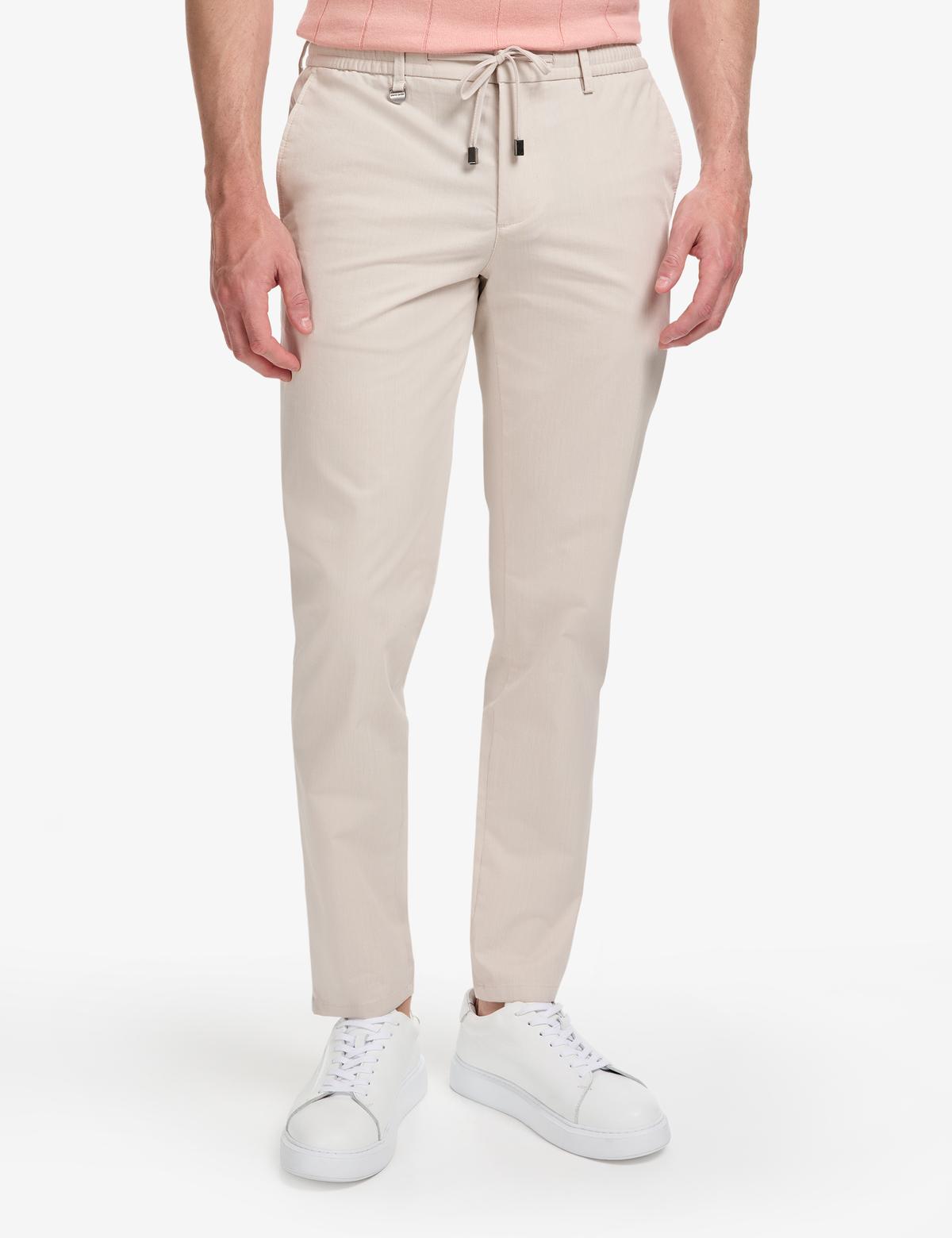 Bej Ex. Slim Fit Beli Kordonlu Pamuk Karışımlı Pantolon - 50325242006