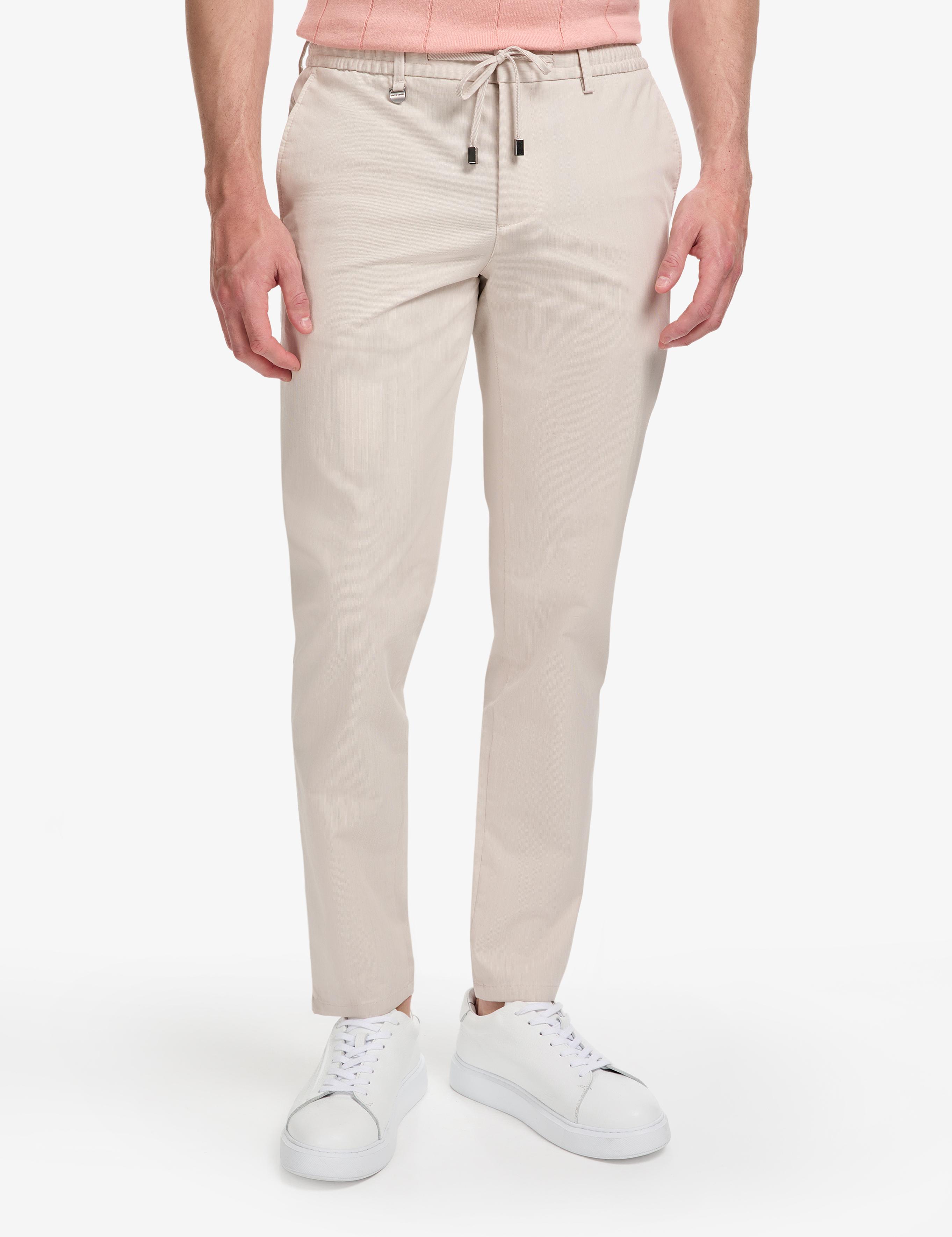 Bej Ex. Slim Fit Beli Kordonlu Pamuk Karışımlı Pantolon