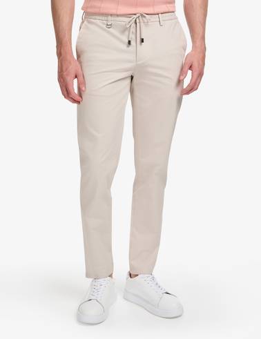 Bej Ex. Slim Fit Beli Kordonlu Pamuk Karışımlı Pantolon