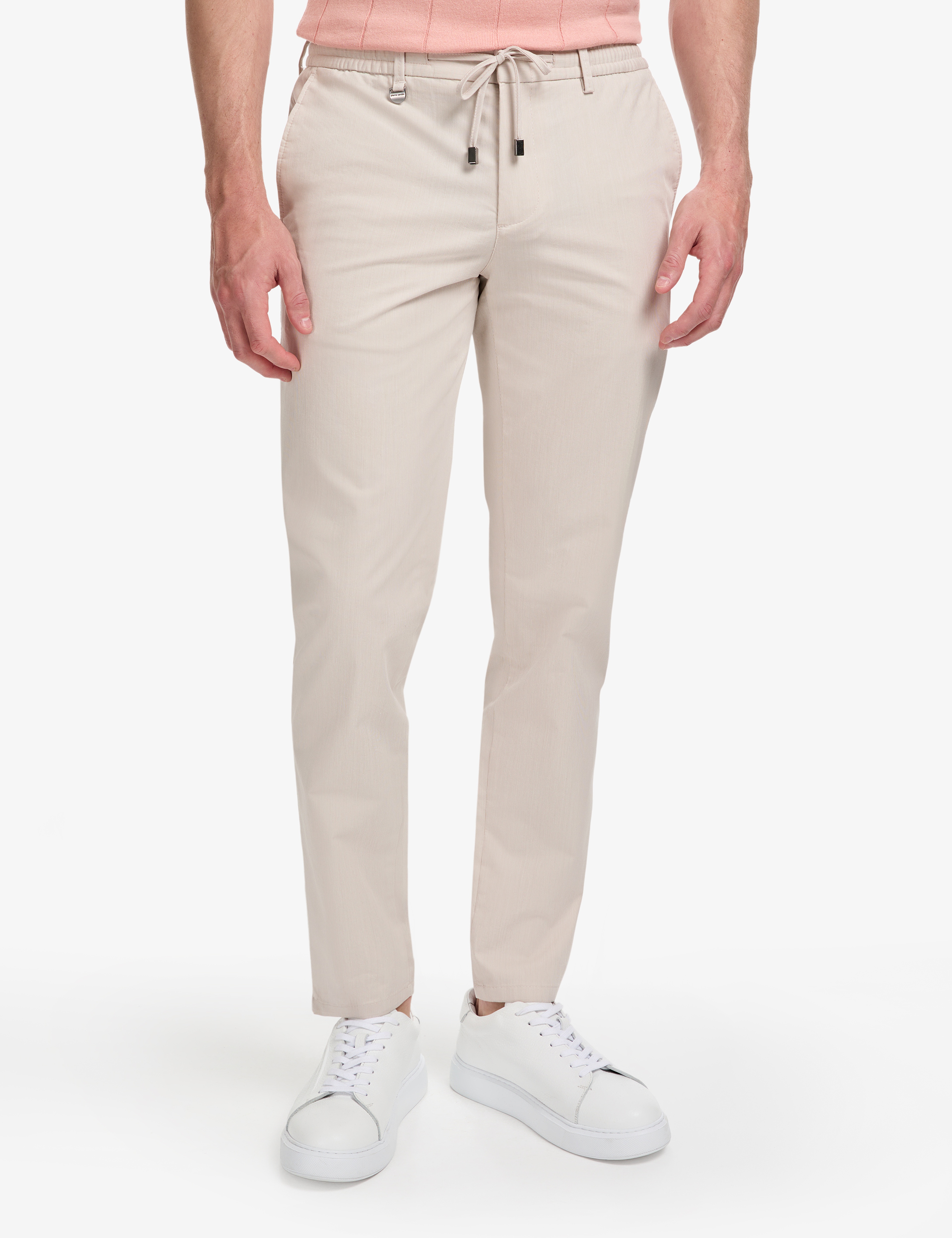 Bej Ex. Slim Fit Beli Kordonlu Pamuk Karışımlı Pantolon
