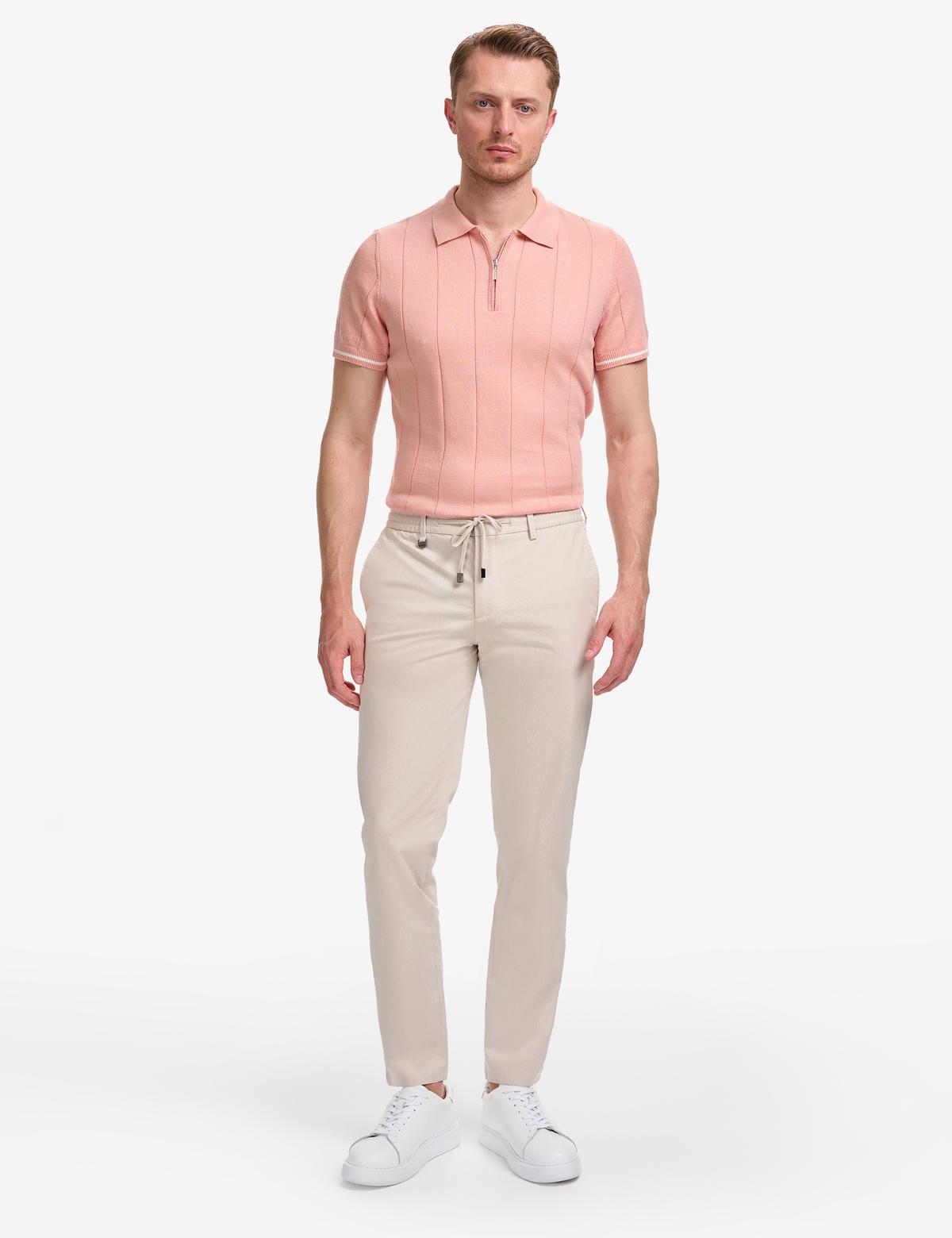 Bej Ex. Slim Fit Beli Kordonlu Pamuk Karışımlı Pantolon - 50325242006