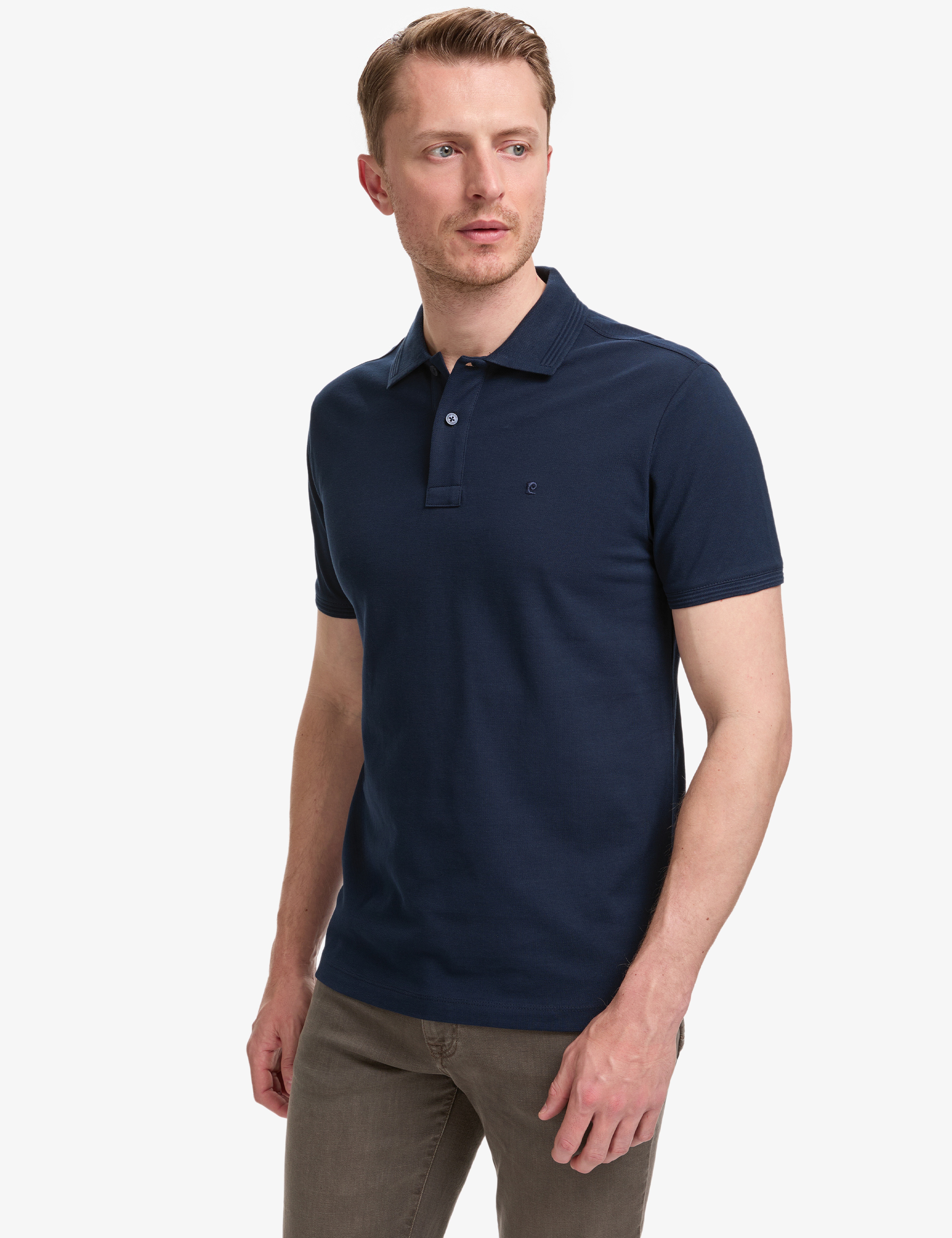 Lacivert Slim Fit %100 Pamuk Düğmeli Polo Yaka Basic Tişört - Image 3