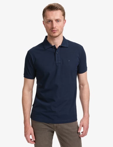 Lacivert Slim Fit %100 Pamuk Düğmeli Polo Yaka Basic Tişört